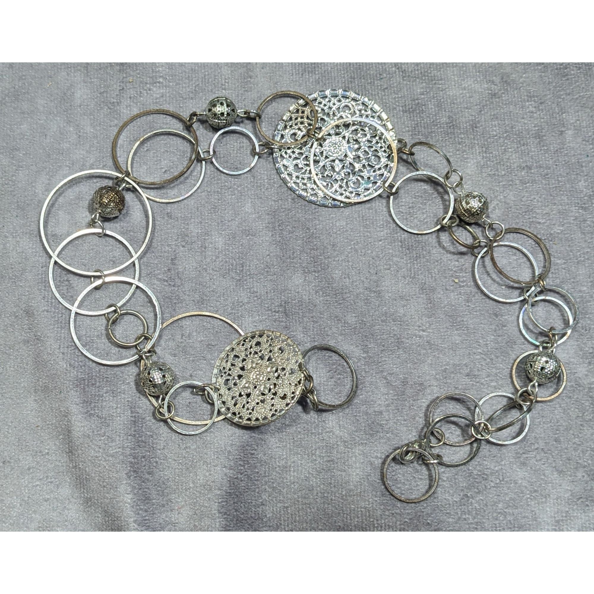 Other Bohemian Silver Tone Open Ring And Filigree Medallion Chain Size ONE SIZE - 8 Thumbnail