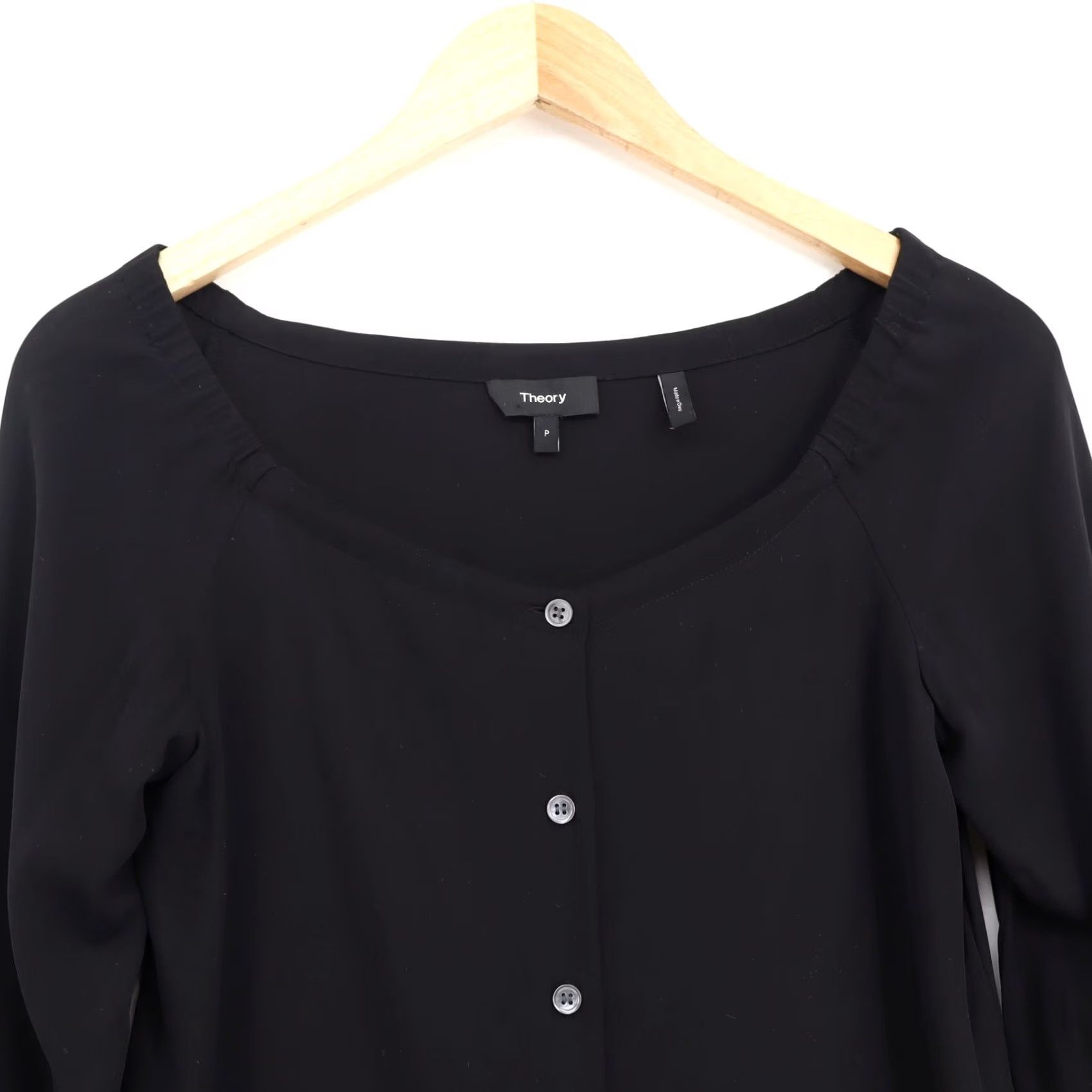 Theory Theory Button-Up Silk Blouse Black Sz S Women's Shirt Button-Front Satin 100% Silk Casual Business Size S / US 4 / IT 40 - 2 Thumbnail