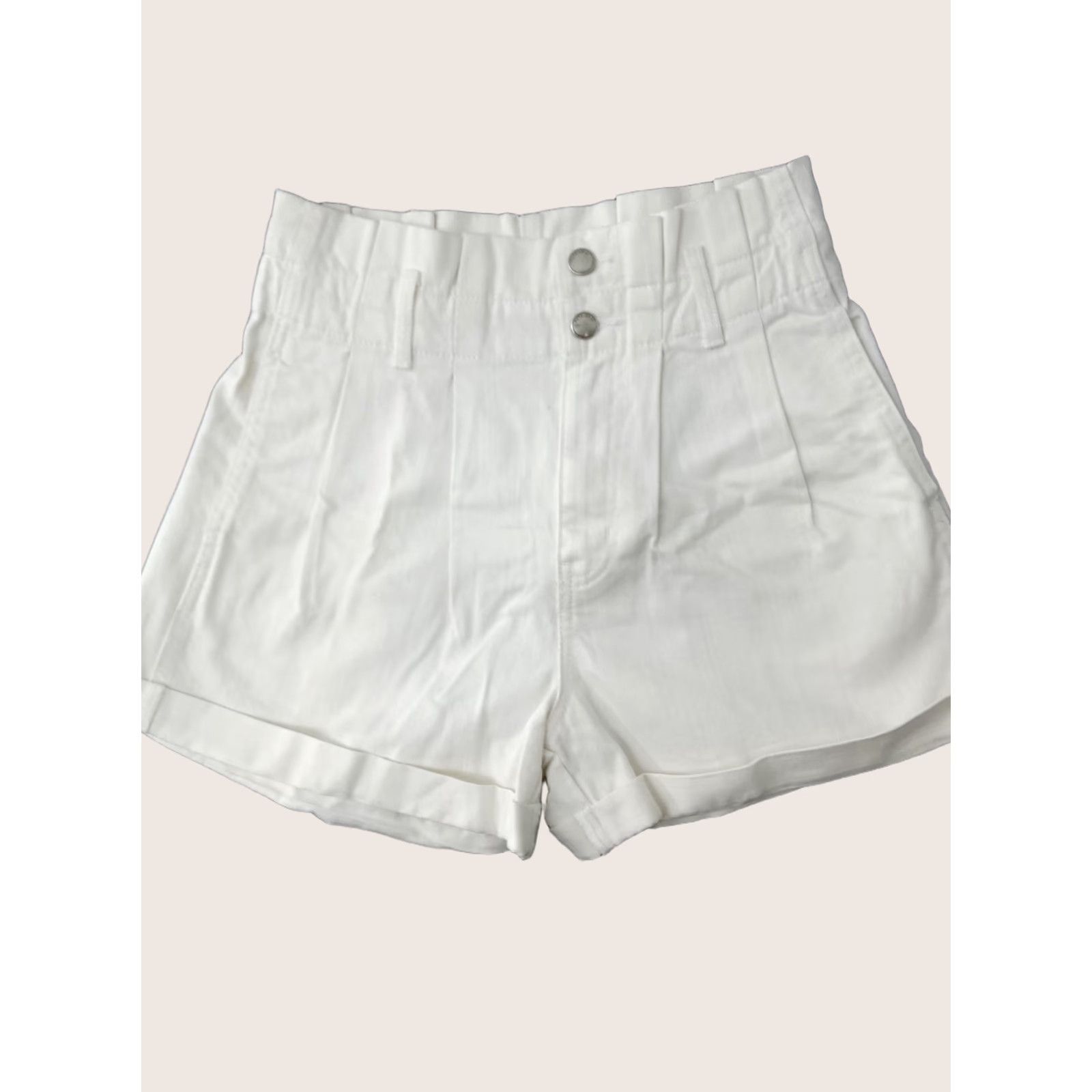 Forever 21 FOREVER 21 Denim Shorts Women's 28 Ivory Cuffed 2-Button Closure Belt Loops Mid Rise Inseam 2.5" Size 28" / US 6 / IT 42 - 1 Thumbnail
