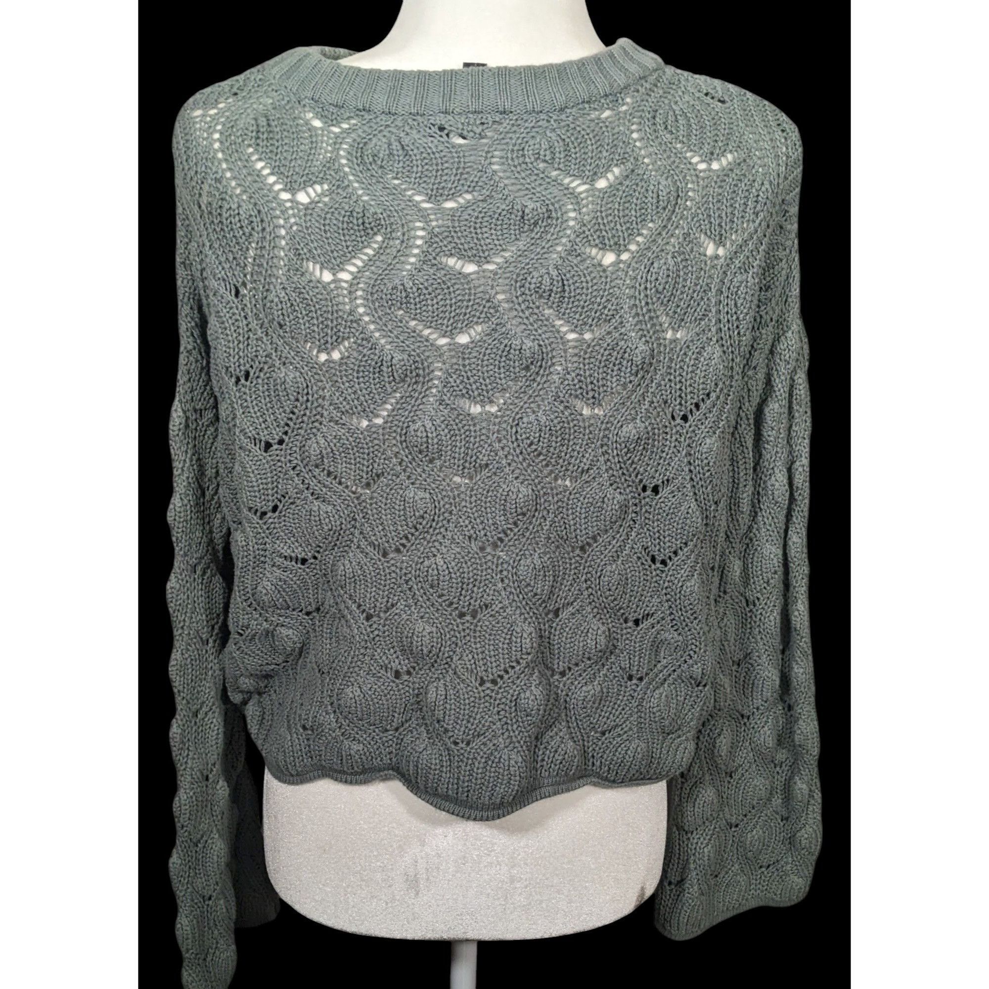 Other Moon & Madison Green/Grey Cropped Sweater Size S / US 4 / IT 40 - 2 Thumbnail