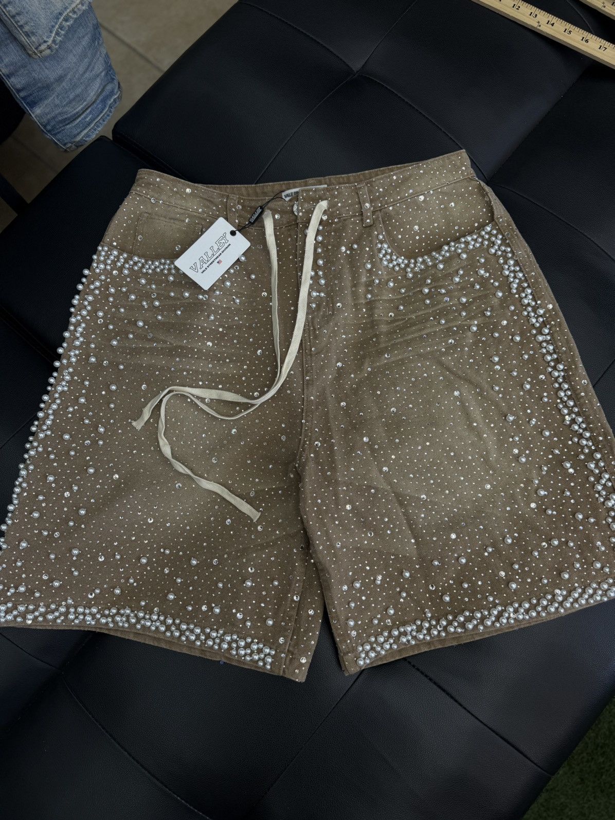 Vale Valley Rhinestone Crystal Shorts Denim Tan Size 32 Size US 32 / EU 48 - 1 Thumbnail