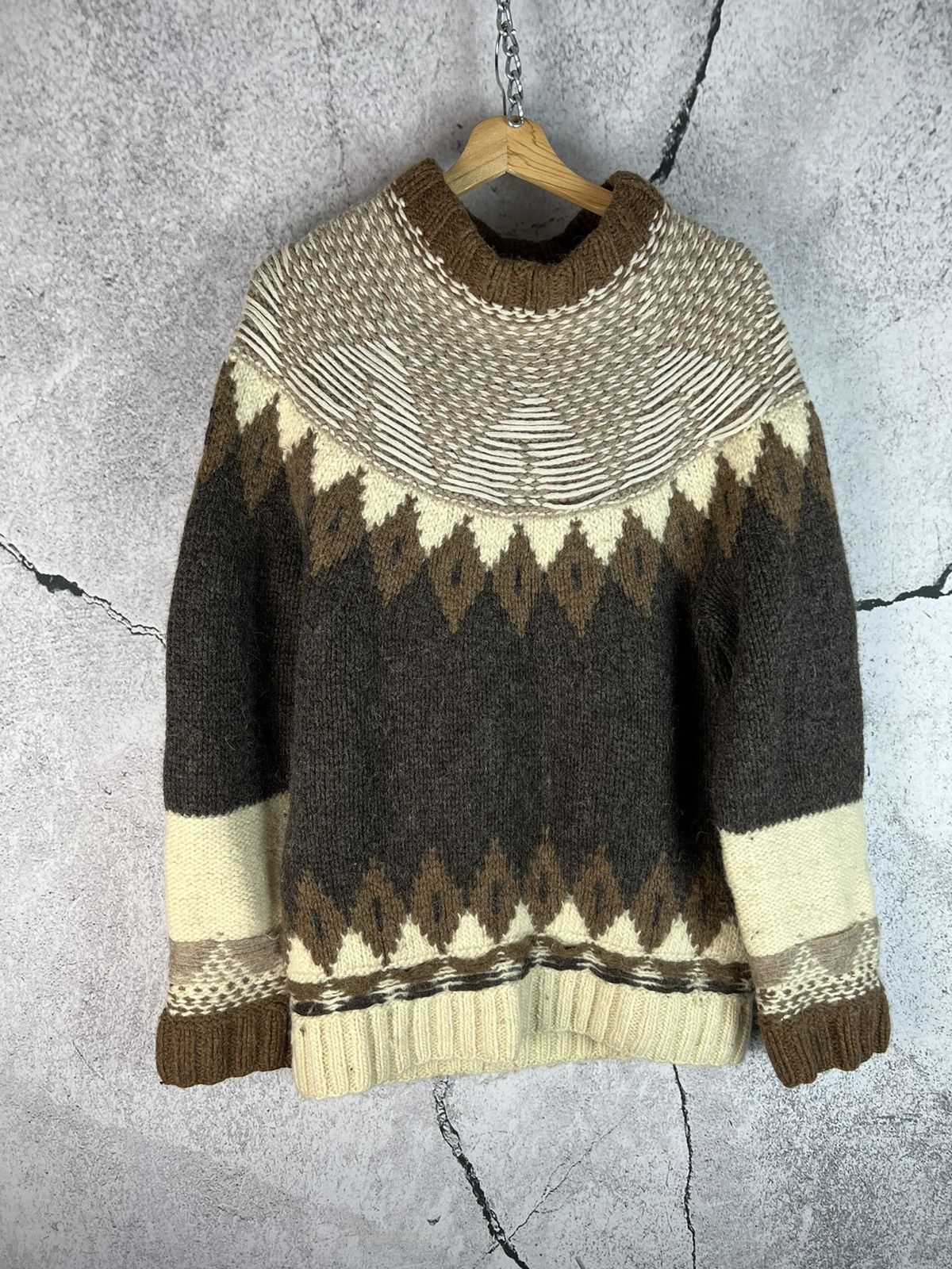 image of Maison Martin Margiela X H&m Thick Knit Fair-Isle Sweater in Brown, Men's (Size Large)