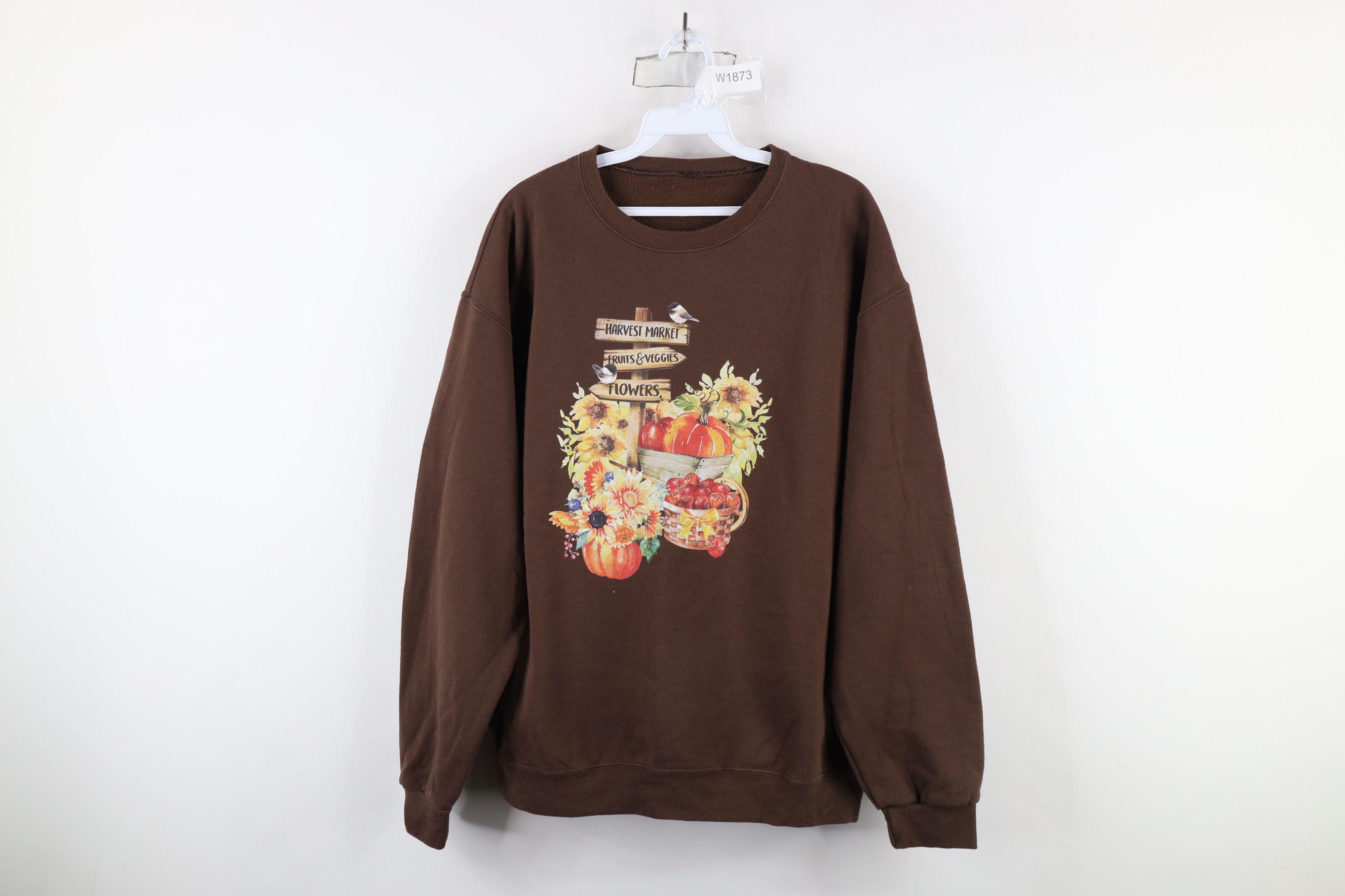 Vintage Vintage 90s Streetwear Flowers Pumpkin Sweatshirt Brown Size L / US 10 / IT 46 - 1 Thumbnail