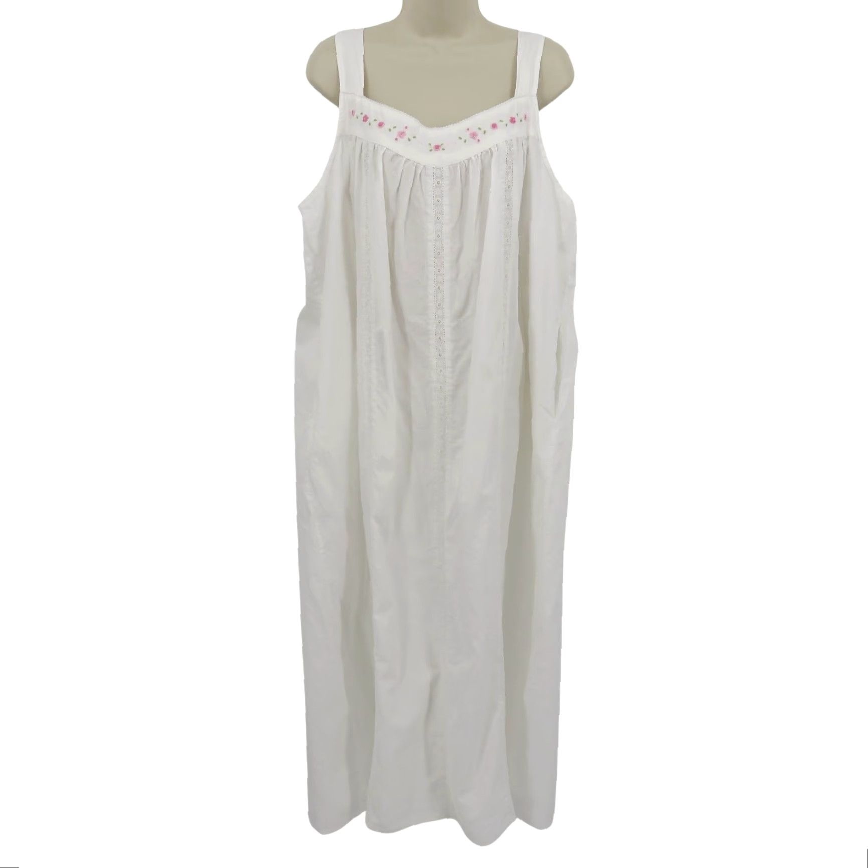 Pinko The 1 For U Gown Women 3XL XXXL White Pink Embroidered Eyelet Floral Sleeveless Nightgown Size ONE SIZE - 2 Thumbnail