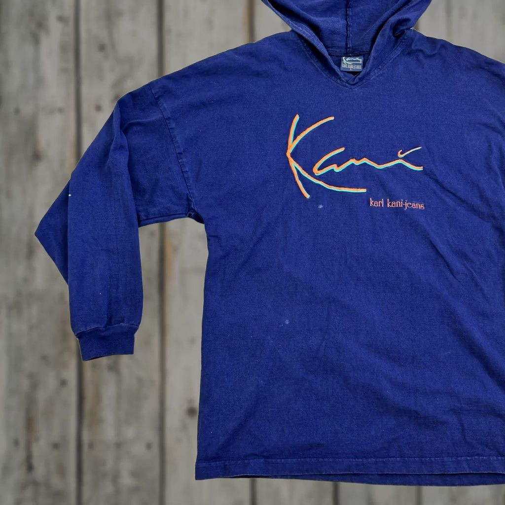 Karl Kani VINTAGE Karl Kani Hoodie Pullover 90s Hip Hop Blue/Purple Size L Mens Long Sleeve Pullover 90s Size US L / EU 52-54 / 3 - 1 Thumbnail