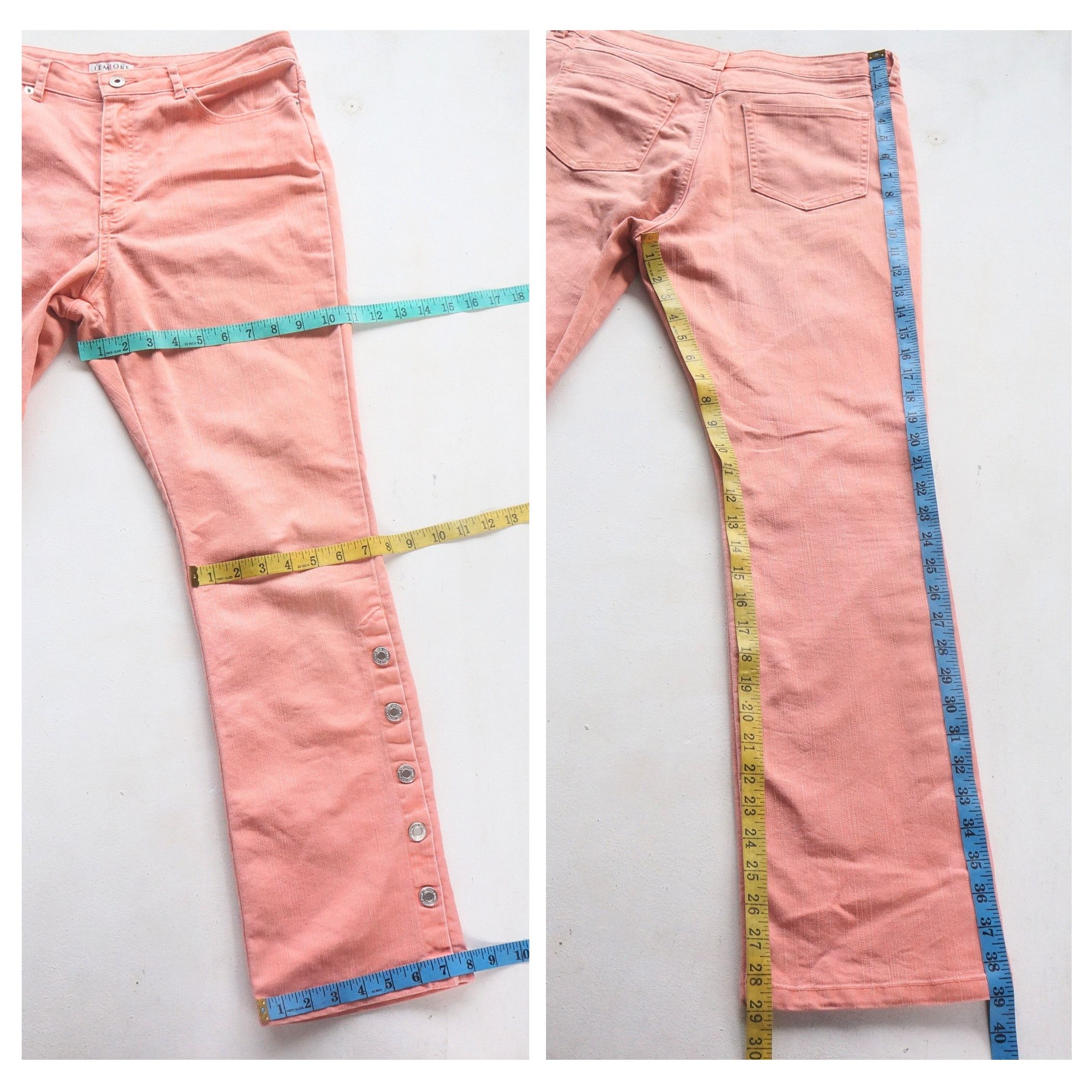 Japanese Brand LEMIORE Pink Flare Jeans with Side Buttons Size 30" / US 8 / IT 44 - 9 Thumbnail