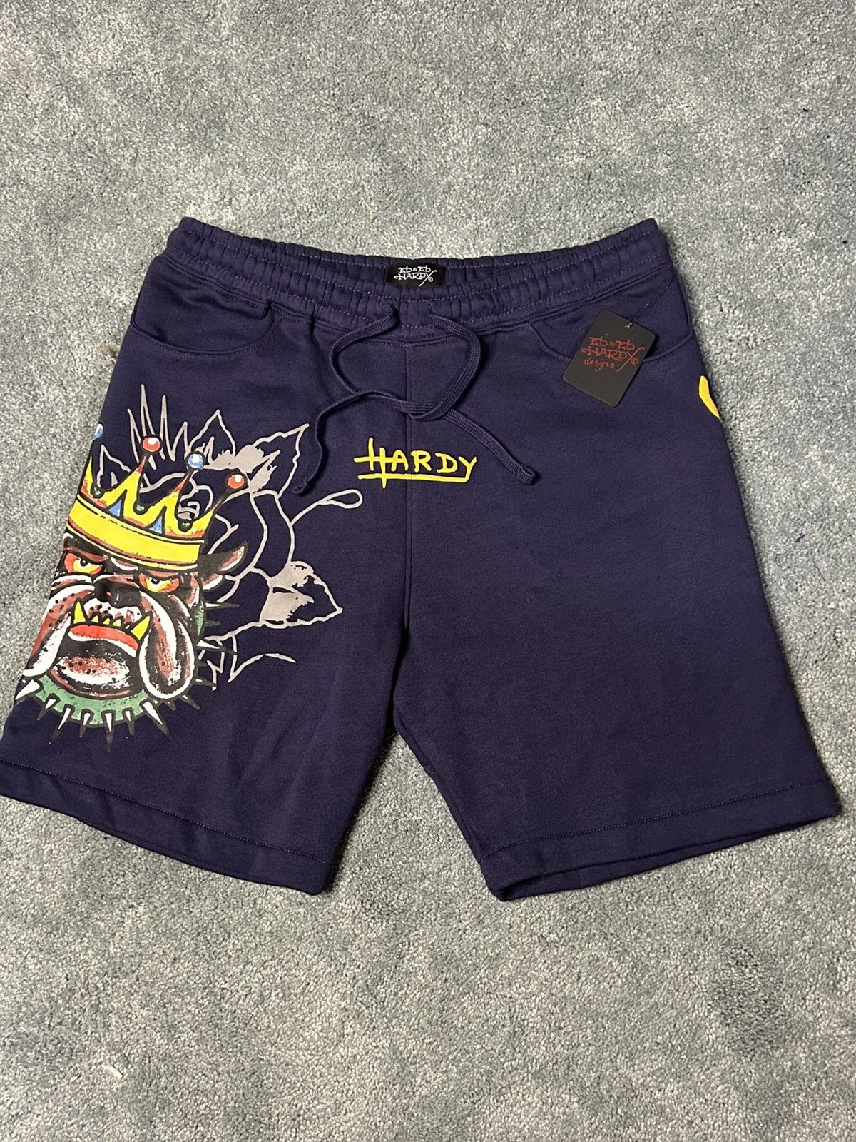 Ed Hardy NWT Mens Ed Hardy Navy Blue Fleece Bulldog Graphic Shorts Size US 32 / EU 48 - 1 Thumbnail