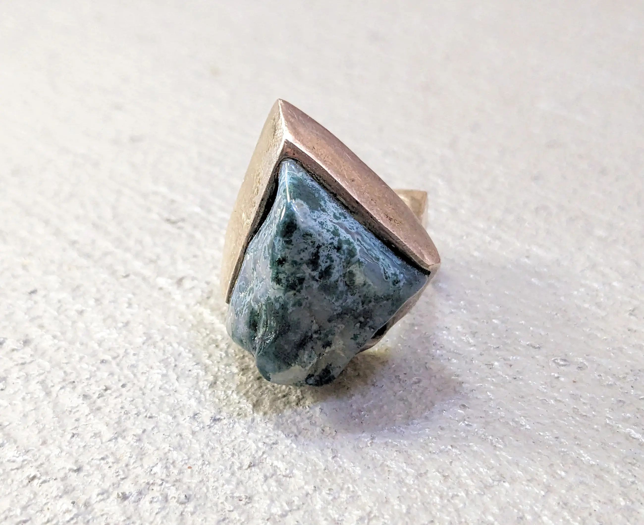 Jewelry Vintage Sterling Silver Ring Dendritic Agate Green Size 8.5 Size ONE SIZE - 3 Thumbnail