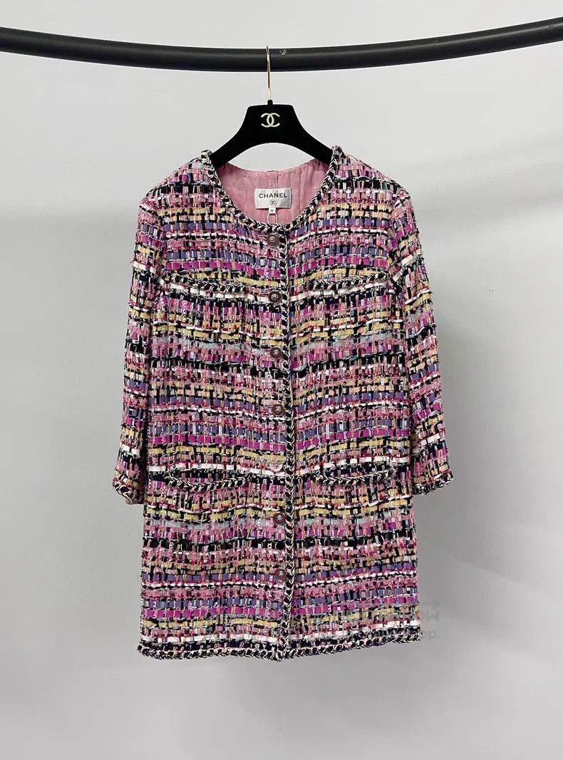 Chanel Chanel Pink-purple woven tweed coat Size XS / US 0-2 / IT 36-38 - 1 Thumbnail