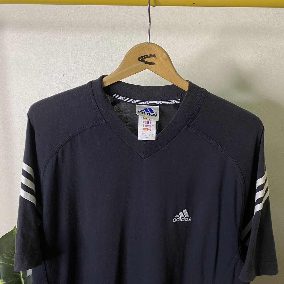 Adidas × Vintage Vintage 1990s Adidas Essential V Neck Tee Size US L / EU 52-54 / 3 - 2 Thumbnail