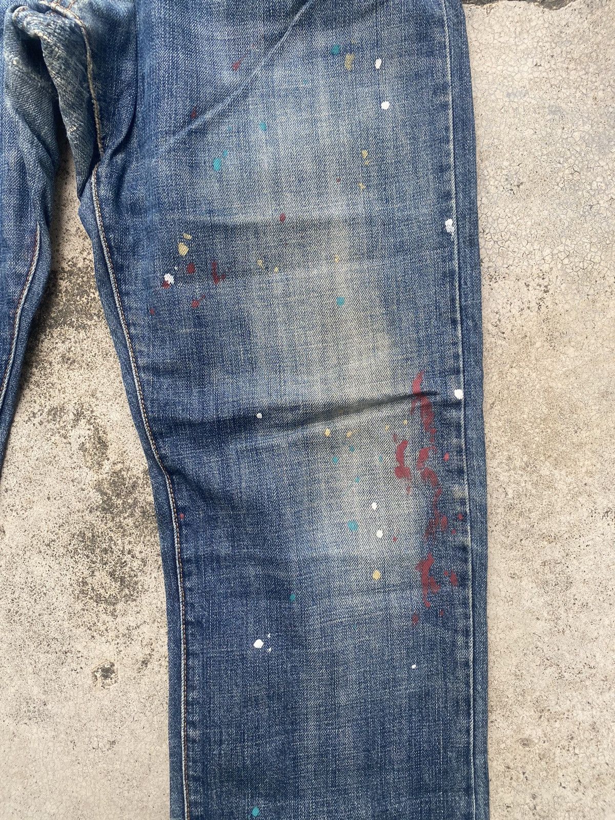 Armani × Armani Exchange × Le Grande Bleu (L.G.B.) Armani Jeans Painted Faded Loose Denim Jeans Size US 33 - 8 Thumbnail