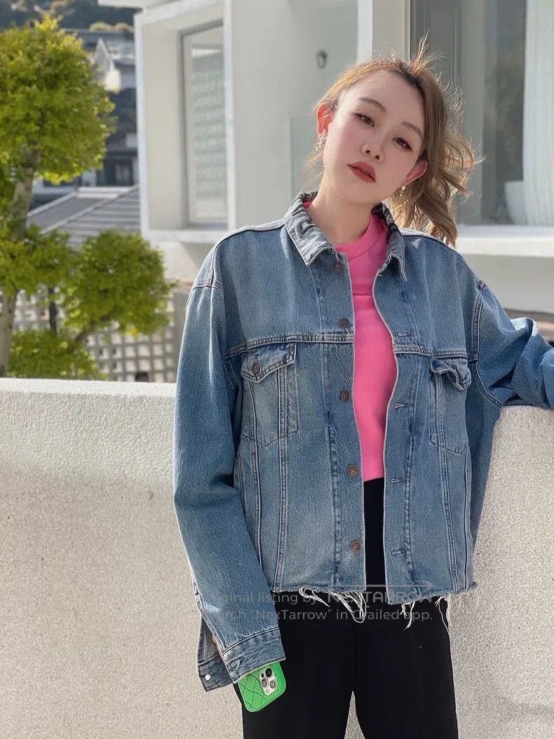 Balenciaga Balenciaga Collar Embroidered Logo Destroyed Fringe Denim Size XXS / US 00 / IT 34 - 5 Thumbnail