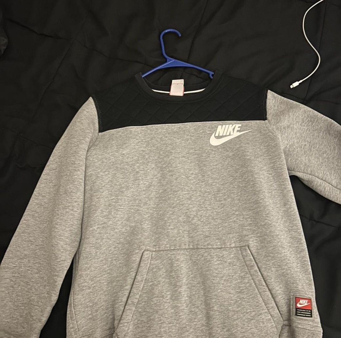 Nike Nike Quilted Panel Crewneck Sweatshirt – Heather Grey/Black Size US M / EU 48-50 / 2 - 1 Thumbnail