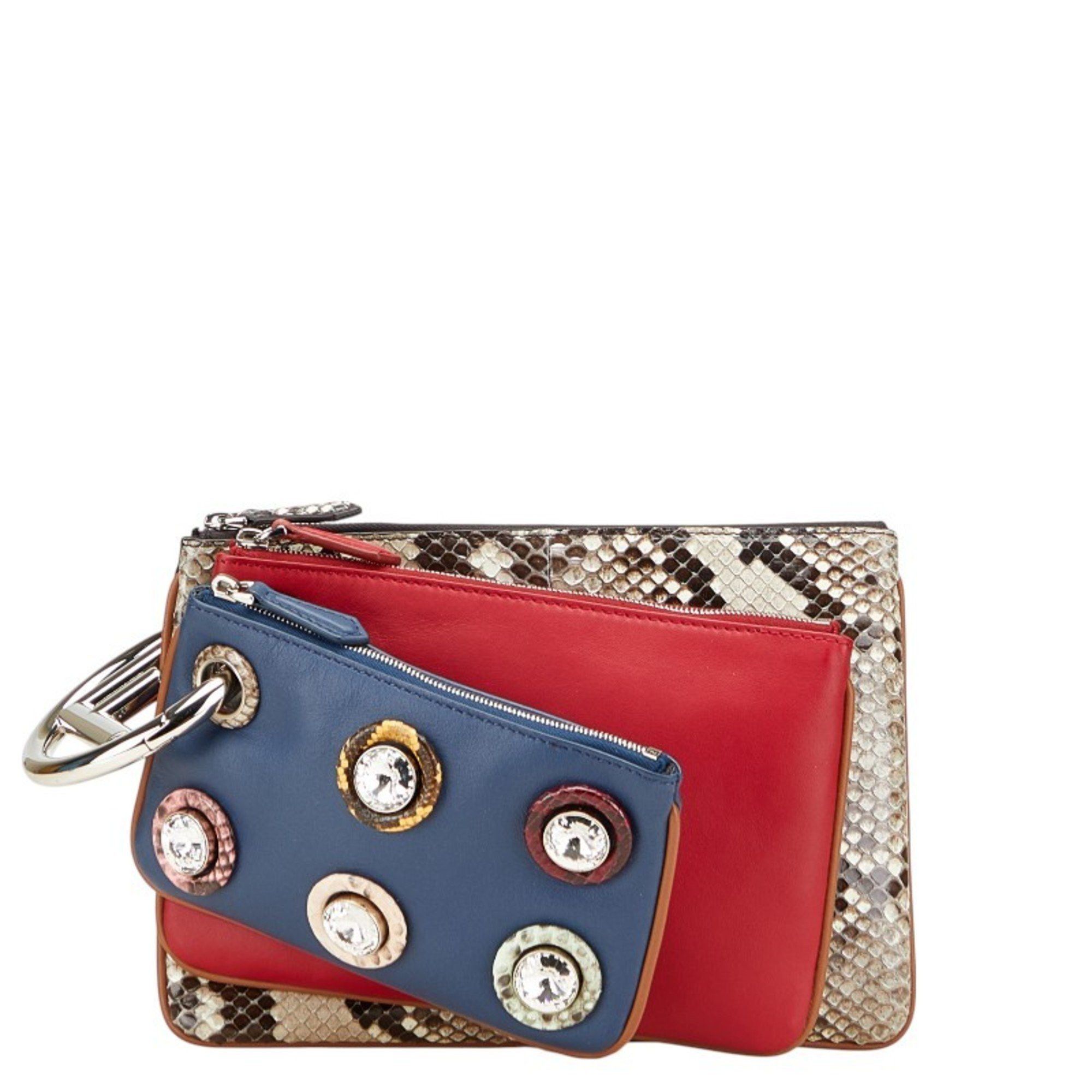 Fendi Triplet Pouch 8BS001 in Red, Blue, and Multicolor Leather