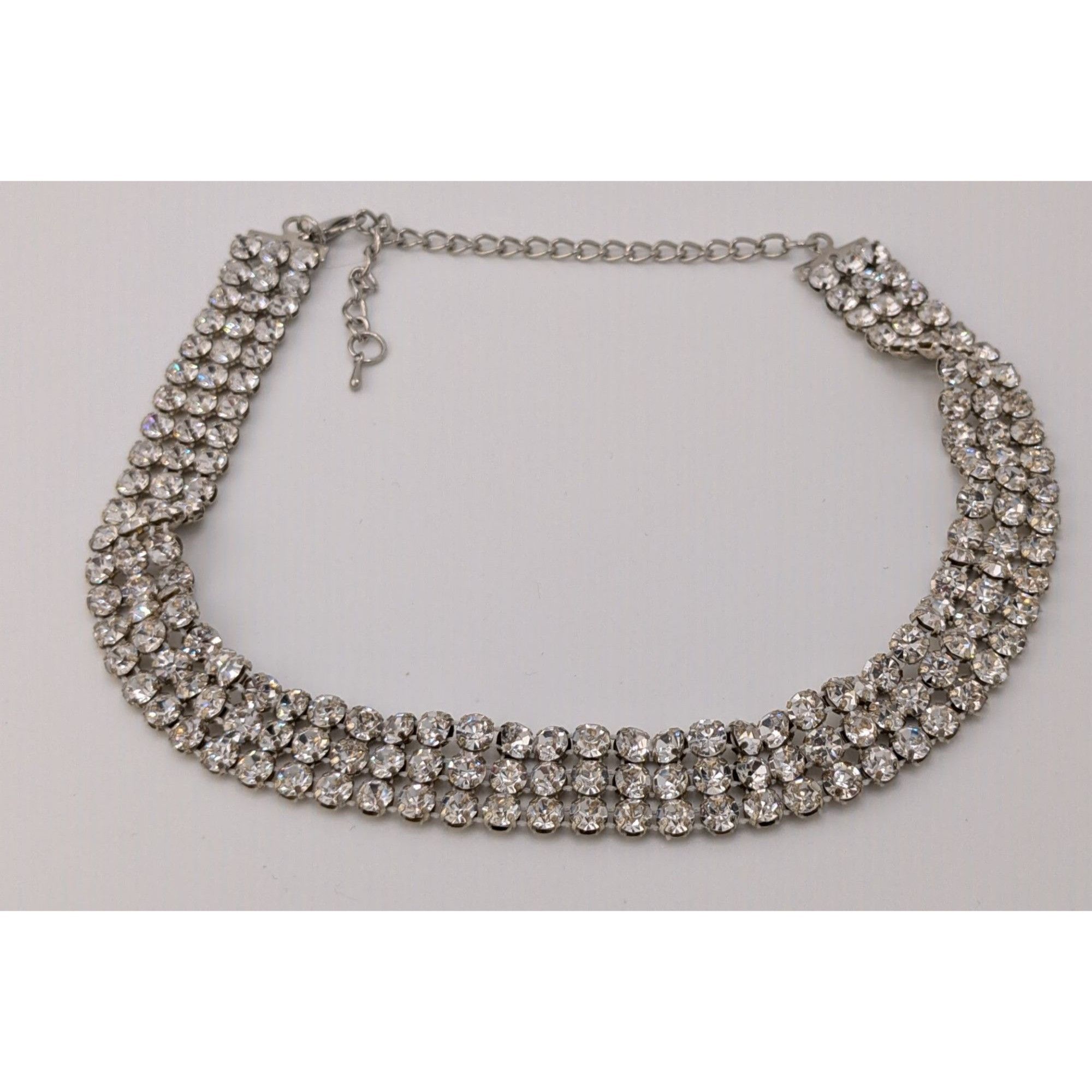 Other Vintage Glam Triple Rhinestone Triple Row Silver Tone Neckla Size ONE SIZE - 5 Thumbnail
