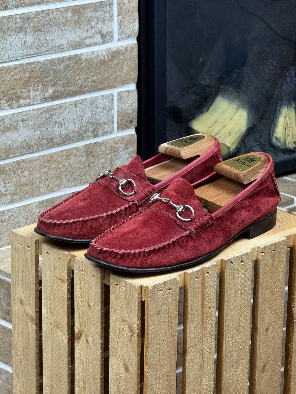 Gucci Horsebit 1953 Red Suede Loafers Shoes Size EU43 US10