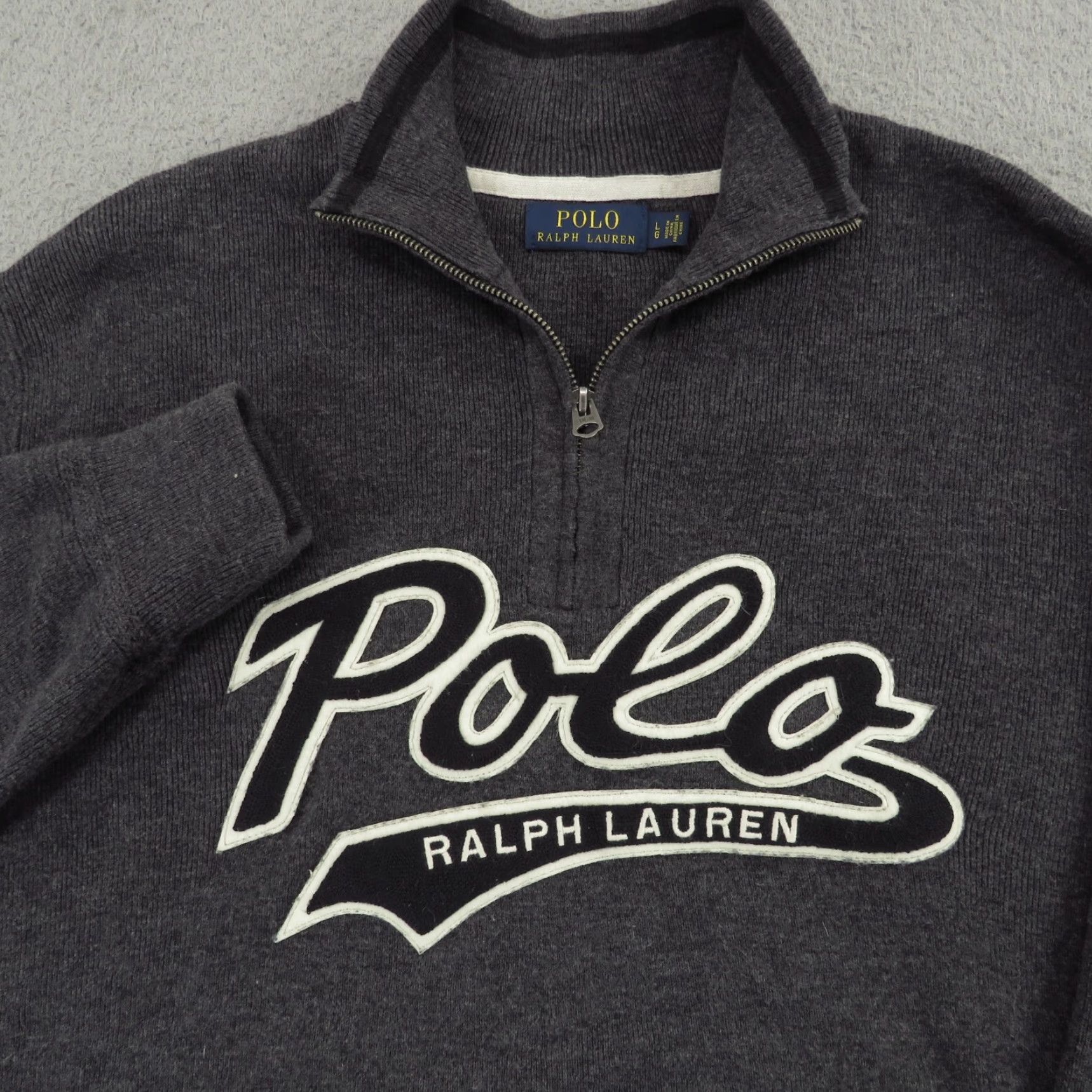 Polo Ralph Lauren VINTAGE Polo Ralph Lauren Sweater Men Large Heather Charcoal Embroidered Script Spellout Size US L / EU 52-54 / 3 - 2 Thumbnail