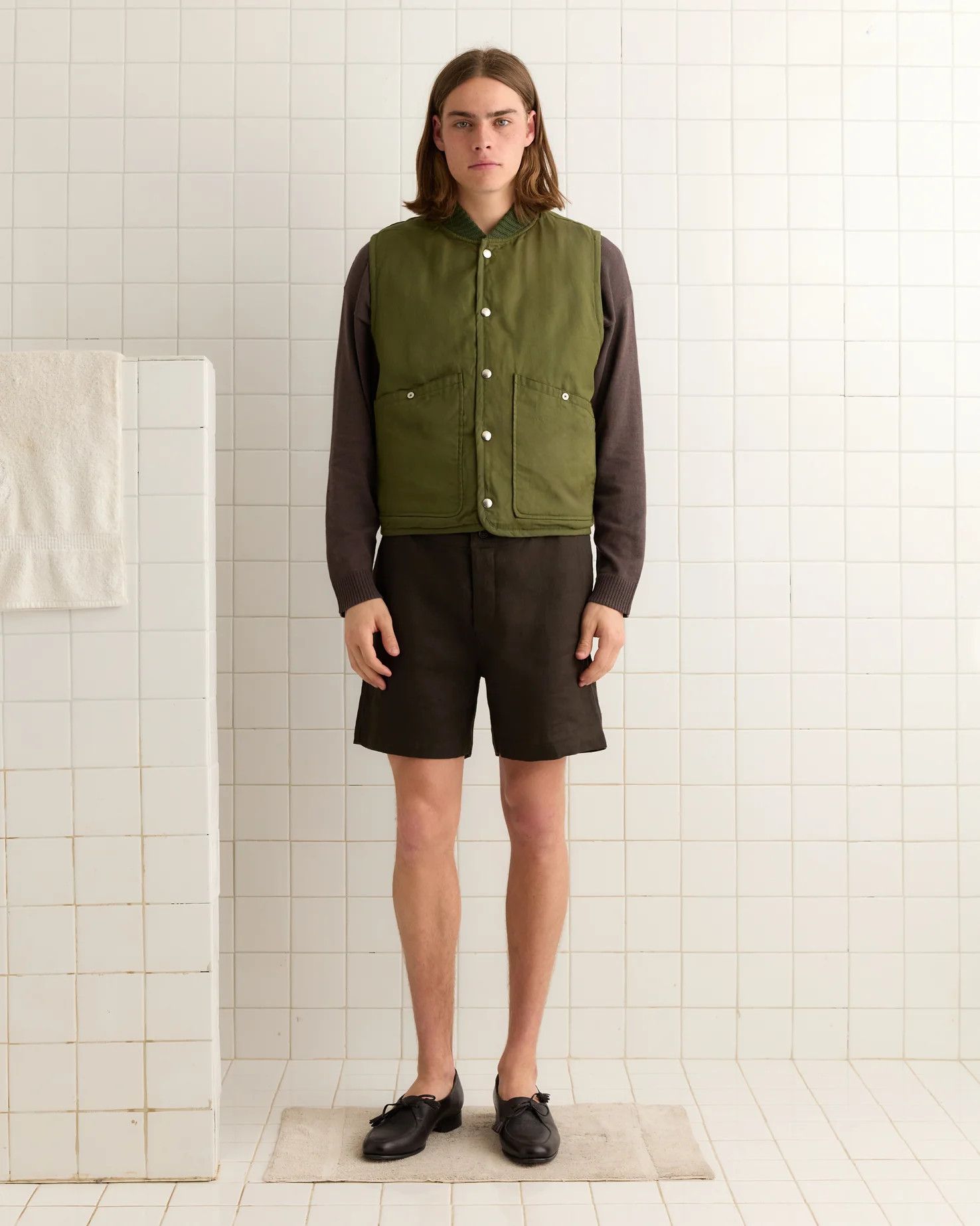 Bode Crittendon Quilted Vest Brown Green Men's FW24 Size Large Size US L / EU 52-54 / 3 - 7 Thumbnail