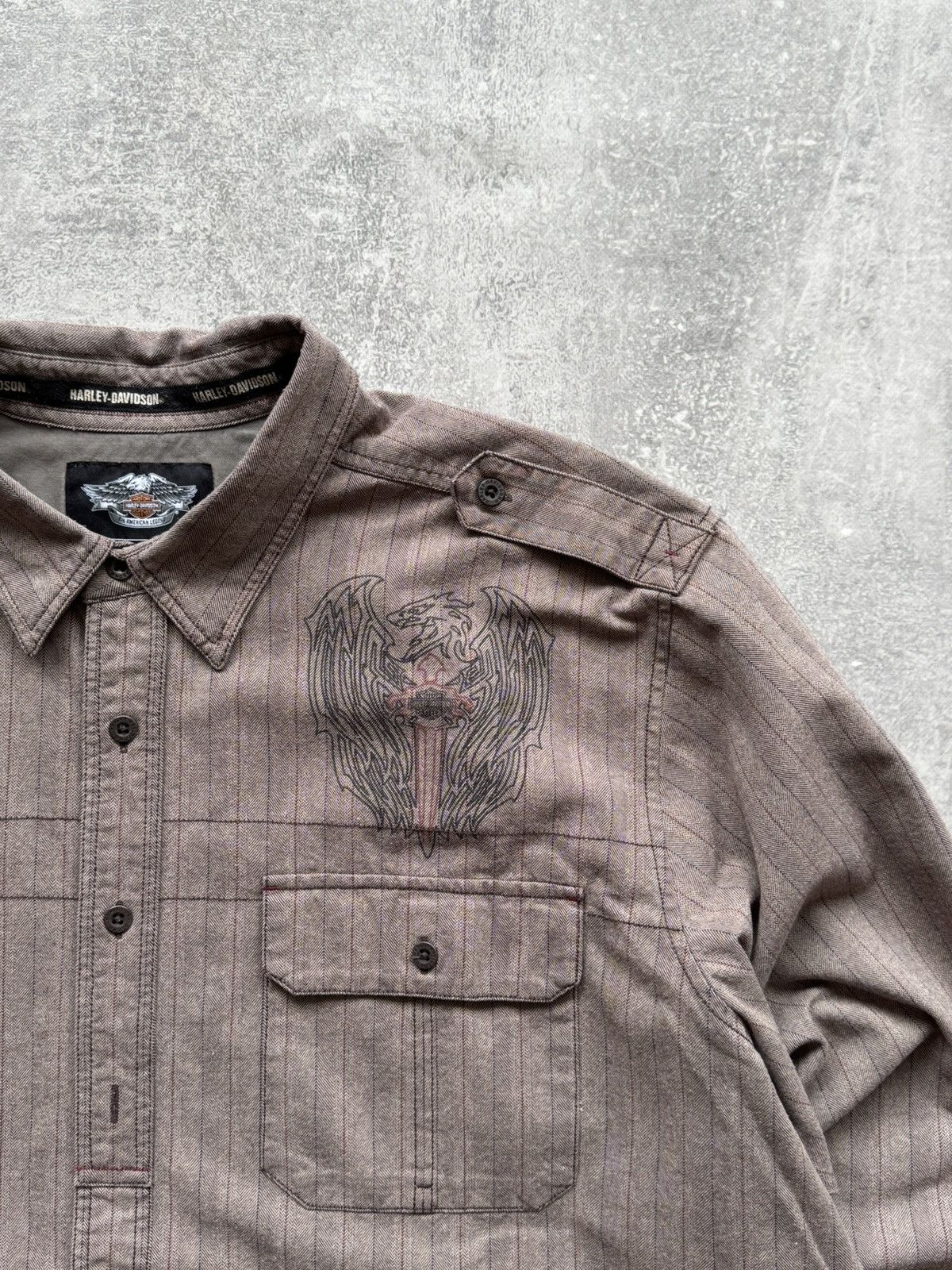 Harley Davidson HARLEY DAVIDSON EMBROIDERED STRIPED BUTTON LONG SLEEVE SHIRT Size US XXL / EU 58 / 5 - 4 Thumbnail