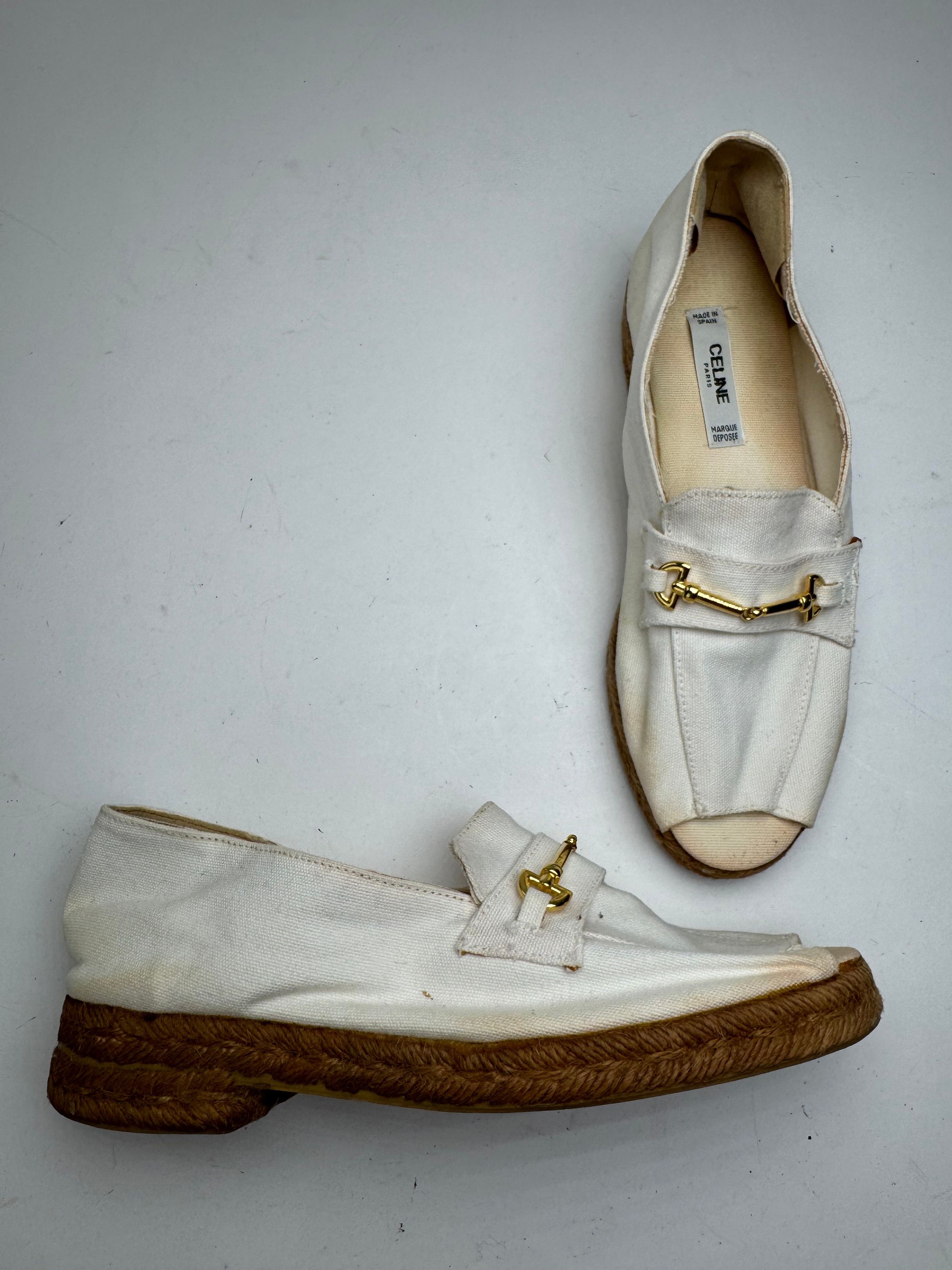 Vintage Paris Cord canvas Open Toe Loafer white 38