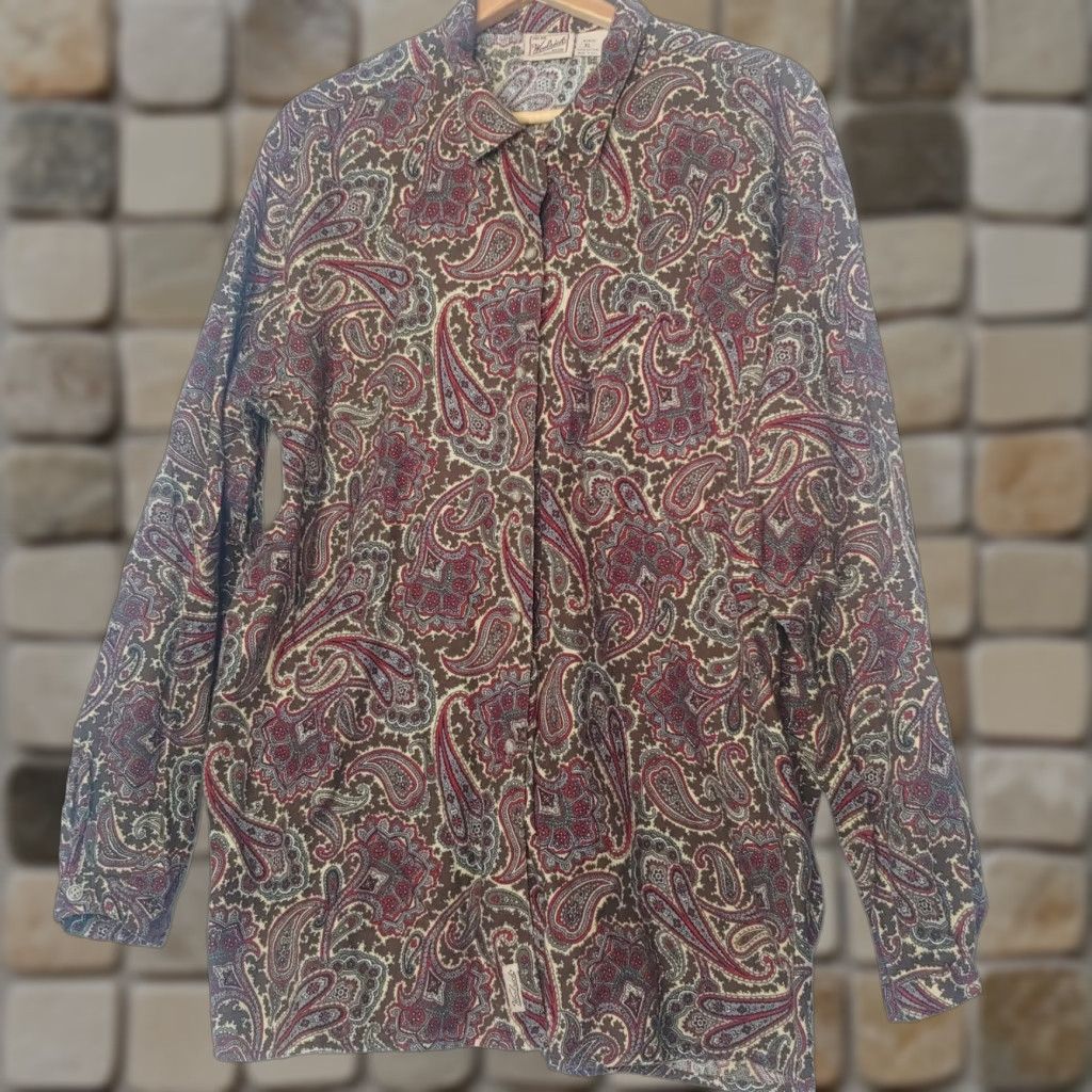 Vintage WOMEN'S WOOLRICH PAISLEY BLOUSE XL LONG SLEEVE COTTON MAROON BROWN CASUAL Size XL / US 12-14 / IT 48-50 - 1 Thumbnail