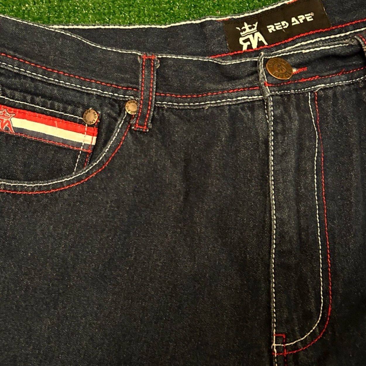 Vintage VINTAGE Red Ape Jeans Baggy Skater Grunge VTG Mens 38 Embroidered Flag Denim Wide-Leg 30in Inseam Mens Size US 38 / EU 54 - 4 Thumbnail