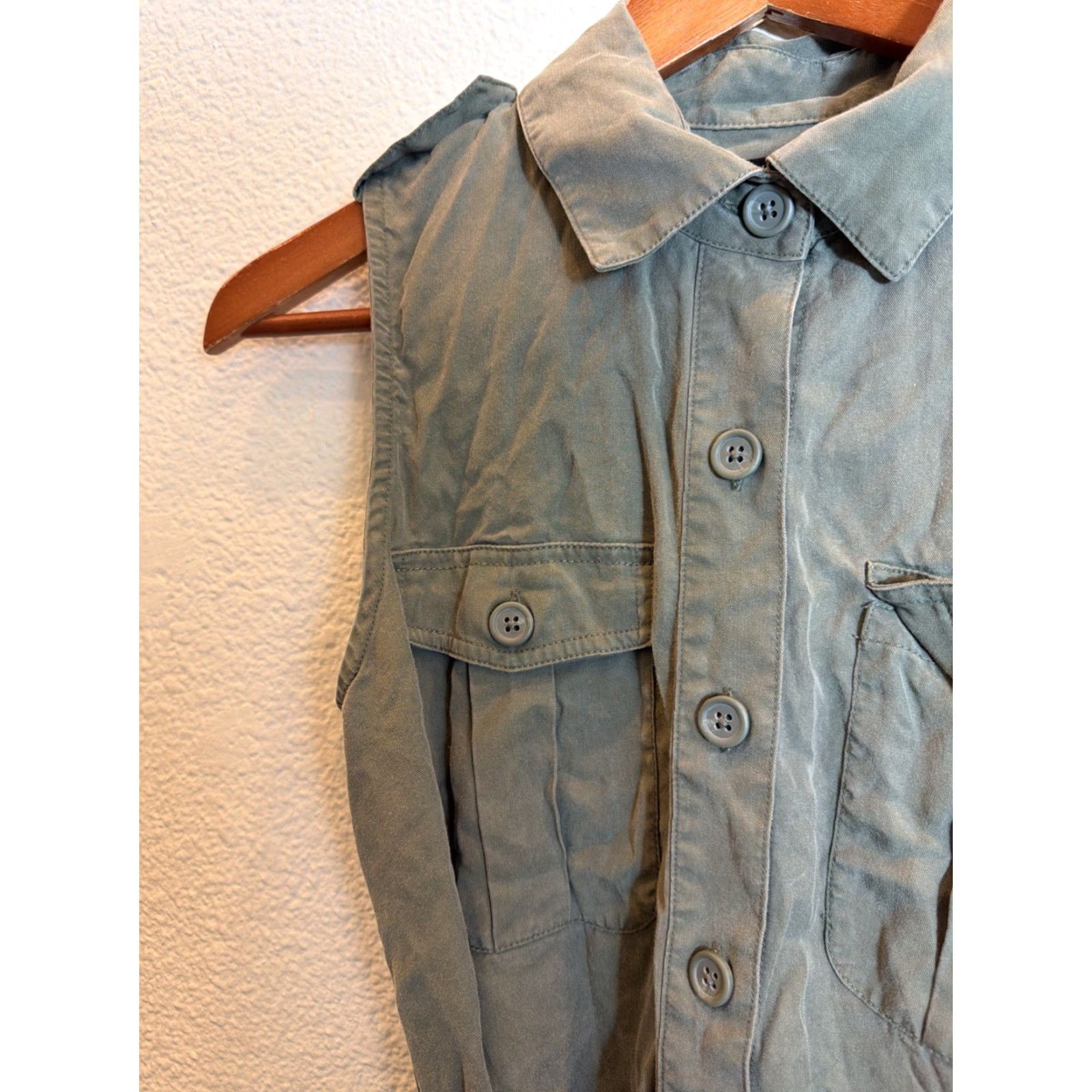 Banana Republic VINTAGE Banana Republic Women’s Small Olive Sleeveless Belted Flight Jacket Dress Tencel Size S / US 4 / IT 40 - 6 Thumbnail