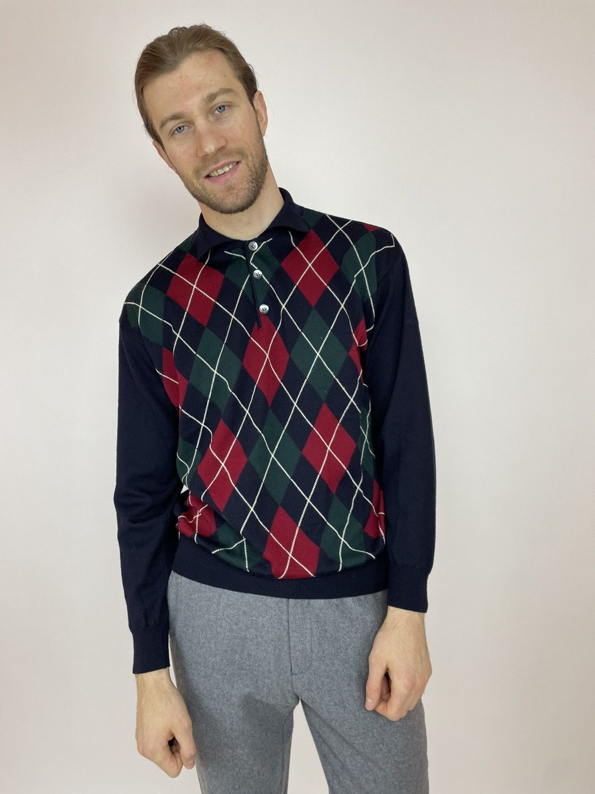 Japanese Brand × Vintage Royal Spencer Wool sweater knit Polo long sleeve size L-XL Size US XL / EU 56 / 4 - 1 Thumbnail