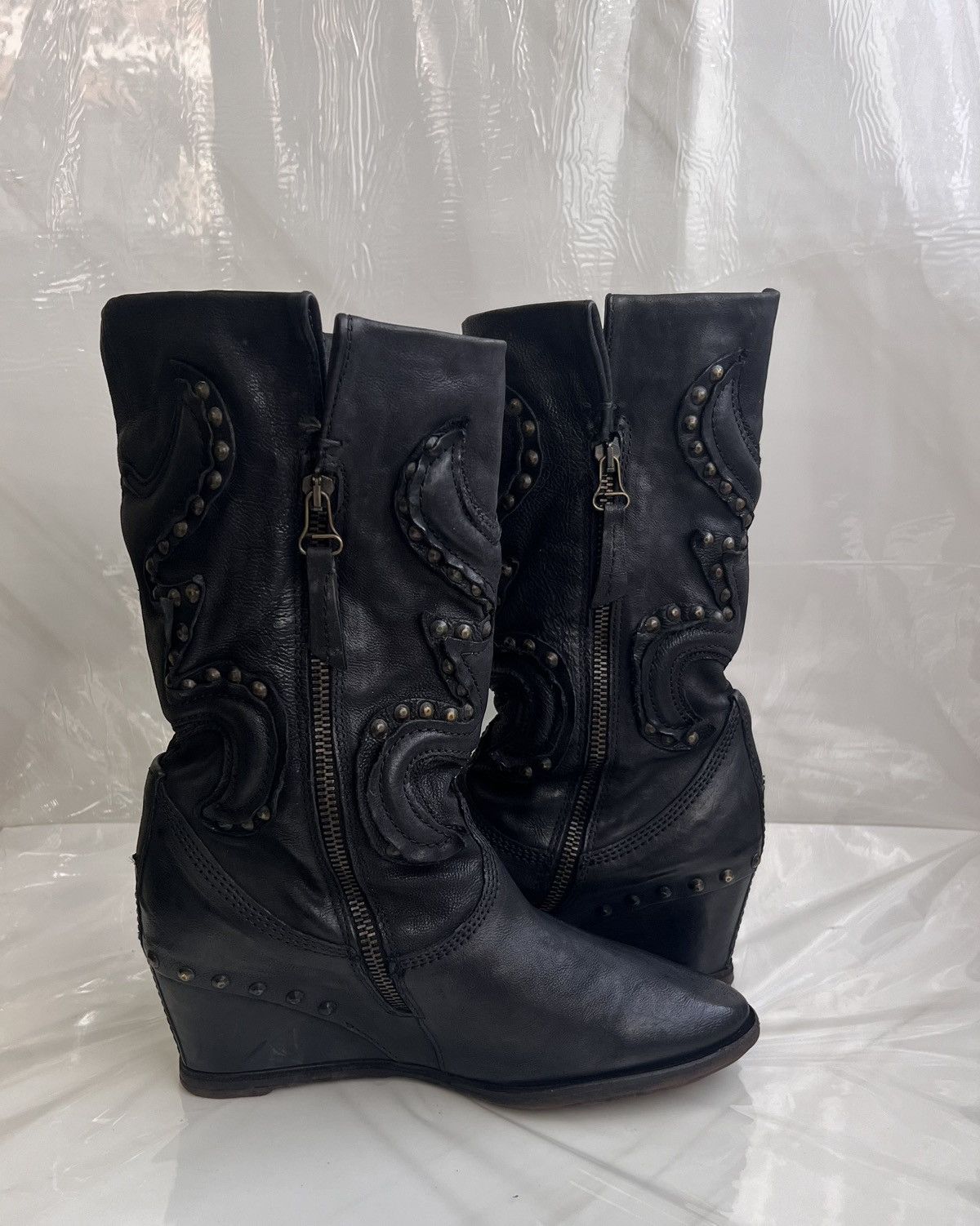 A.S.98 As 98 Airstep Zipper Boho Black Biker distressed boot Size US 8 / IT 38 - 6 Thumbnail