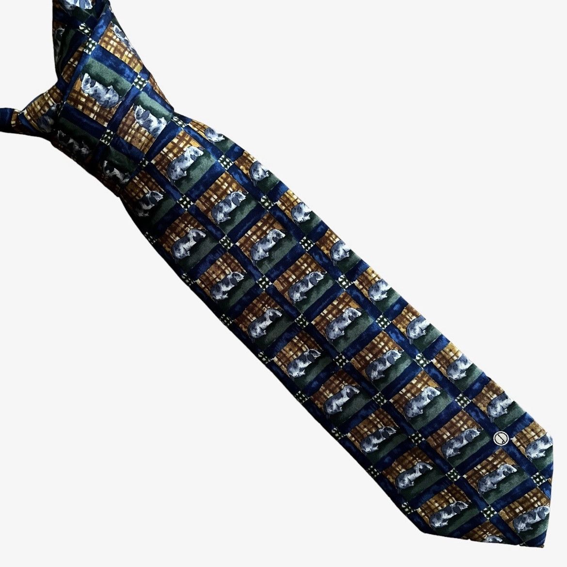 Alfred Dunhill Vintage 80s Burberry Slim Tie With Embroidered Knight Crest Size ONE SIZE - 1 Thumbnail