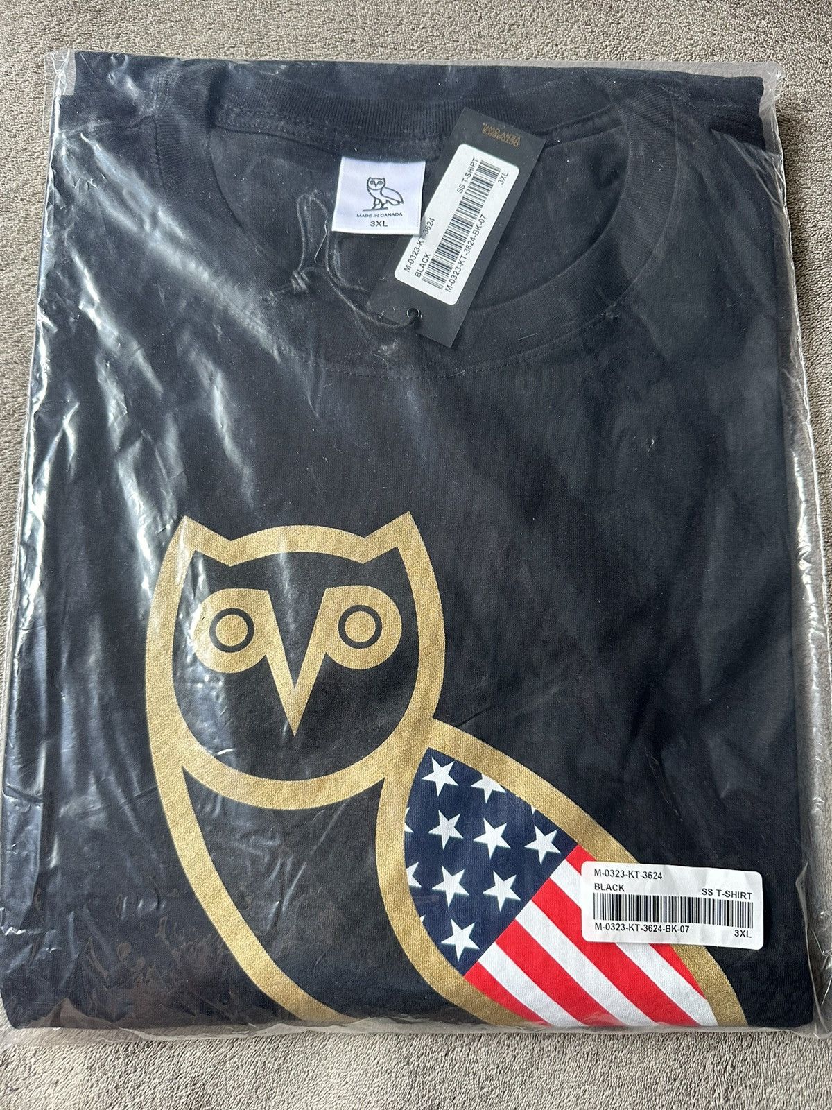 image of Drake x Octobers Very Own Size 3Xl Ovo American Flag OG Owl T-Shirt Tee New With Tags in Black