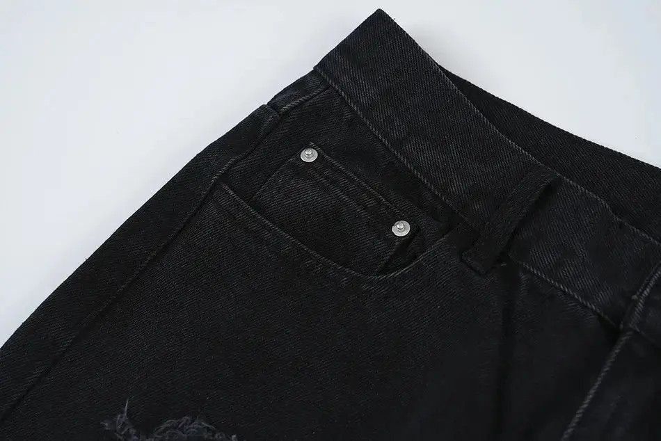 Japanese Brand Men's Torn Patchwork Jeans Loose Straight Ripped Casual Size US 30 / EU 46 - 4 Thumbnail