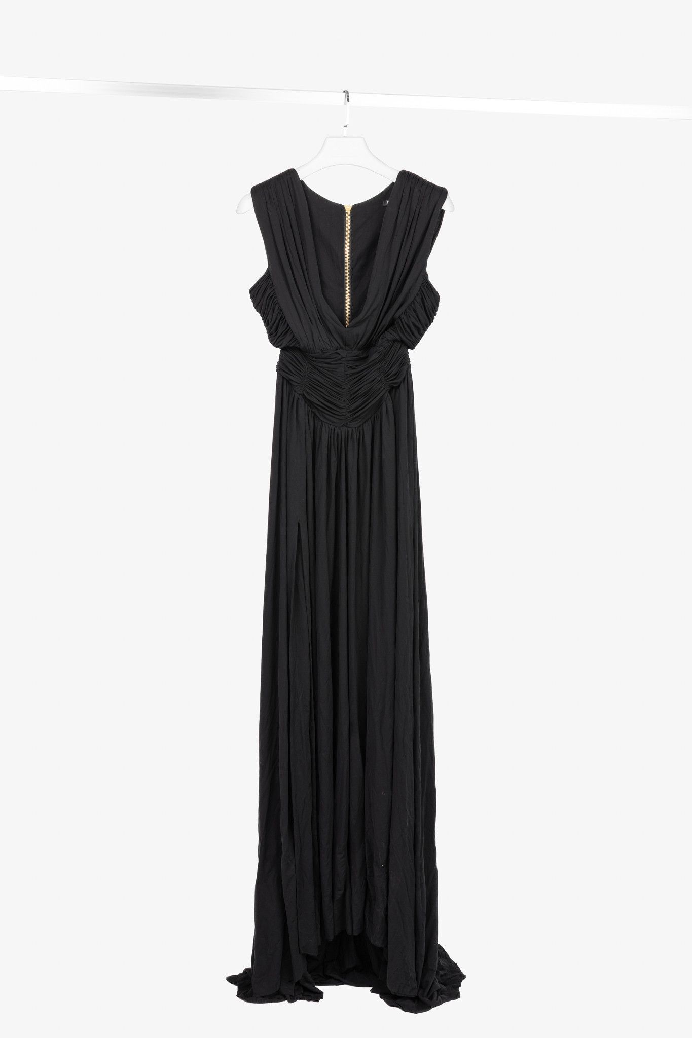 Balmain Balmain R16 Black Viscose Ruched Stretch Jersey Gown Size L / US 10 / IT 46 - 1 Thumbnail