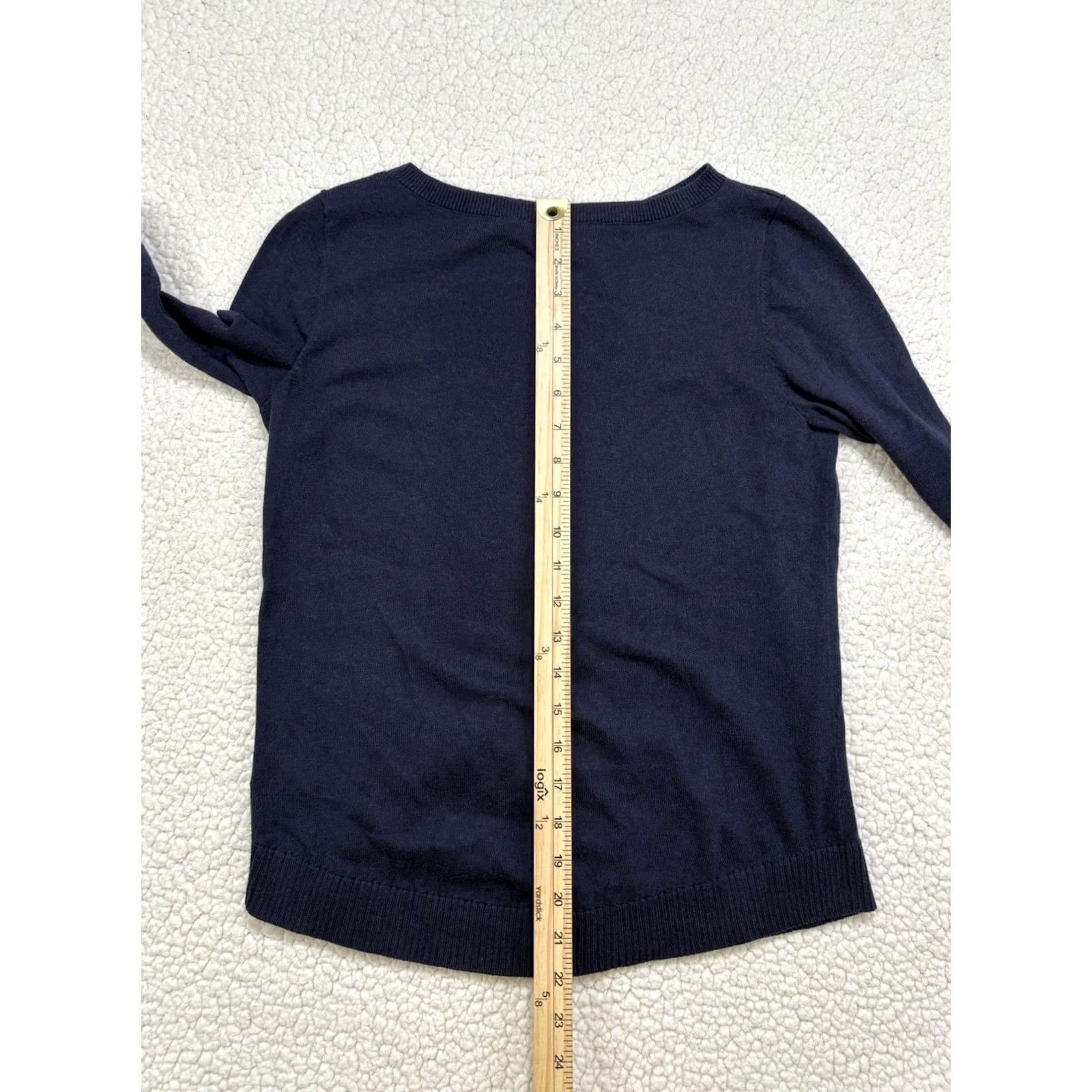 Talbots TALBOTS C'est La Vie Graphic Sweater Navy Blue Petite PS Pullover Cap Sleeve Long Sleeve Knit Size S / US 4 / IT 40 - 7 Thumbnail