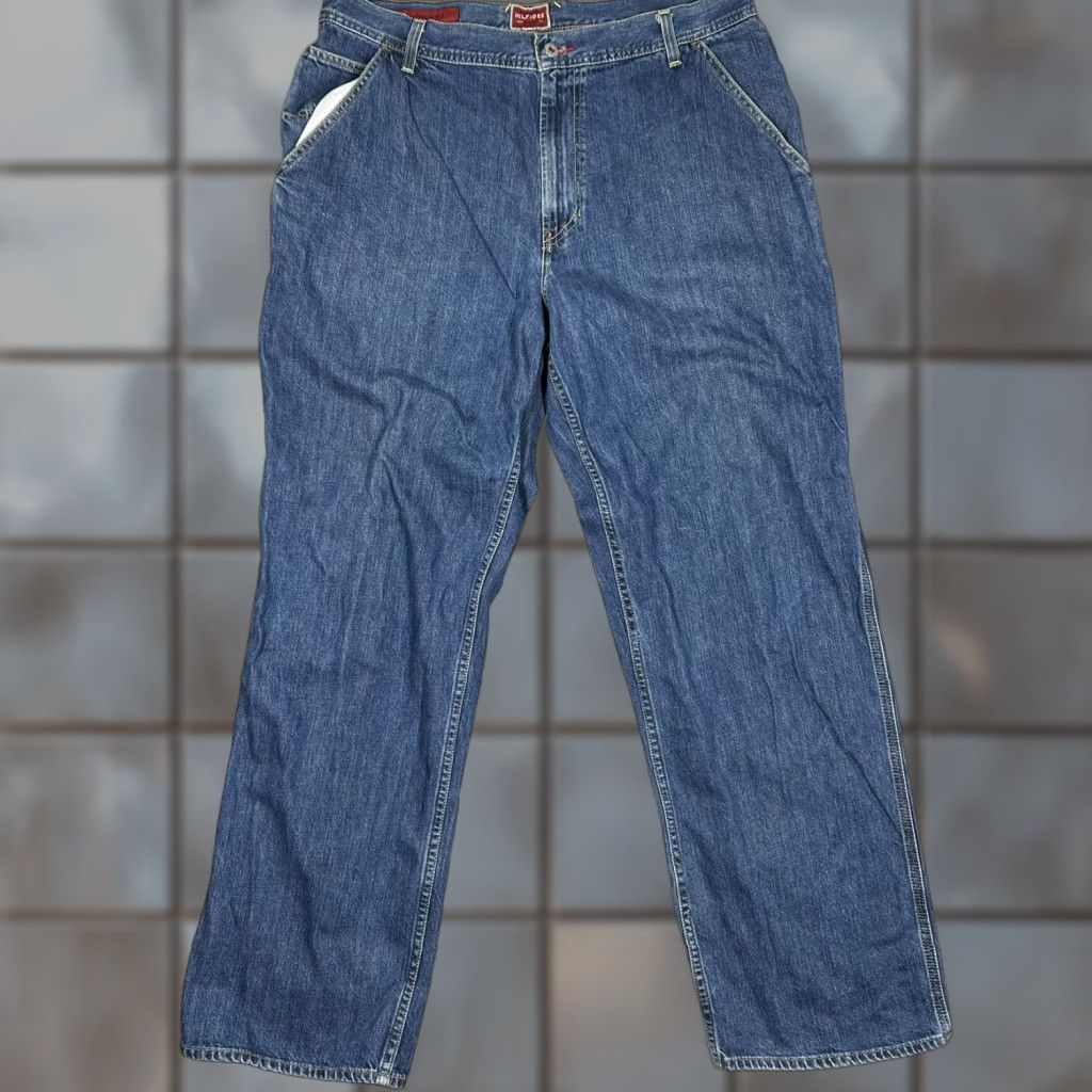 VINTAGE Tommy Hilfiger Jeans 36x34 Denim Blue Carpenter Relaxed Fit 2004 Red Label Mens