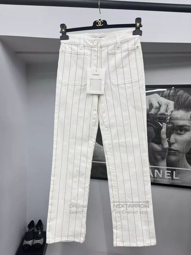 Chanel Chanel White striped jeans Size 42" / US 20 - 1 Thumbnail
