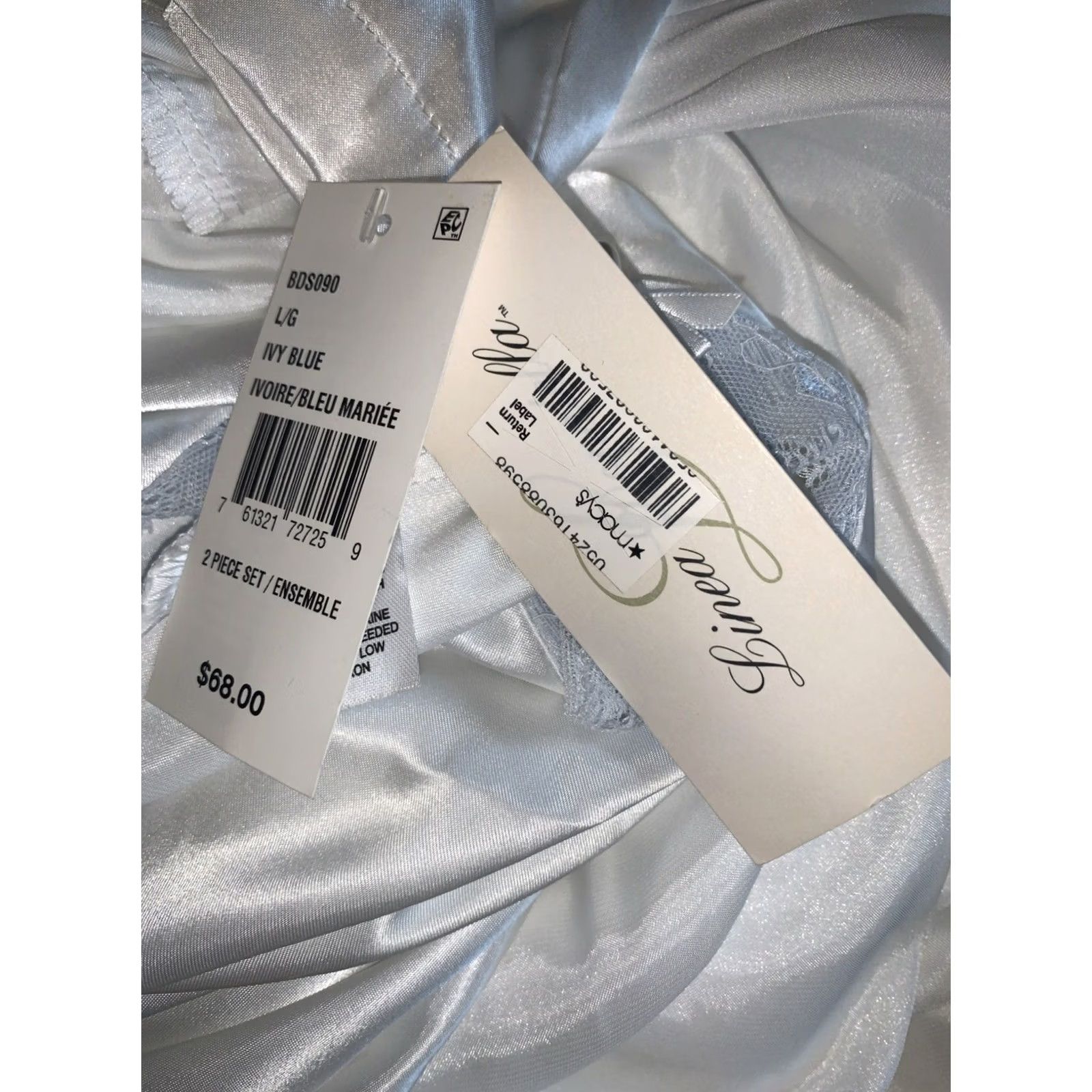 Vintage Linea Donatella Robe Nightie SET Ivory Satin Wrap Belted Embroidered 2-piece MRS Women's L Adjustable straps NWT Size ONE SIZE - 8 Thumbnail