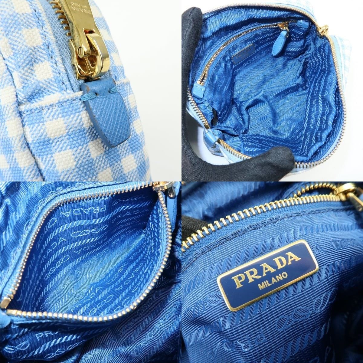 Prada Prada Gingham Canvas Cosmetic Pouch Blue Size ONE SIZE - 6 Thumbnail