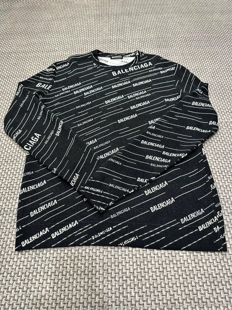 Balenciaga jacquard logo round neck pullover wool sweater -DMC