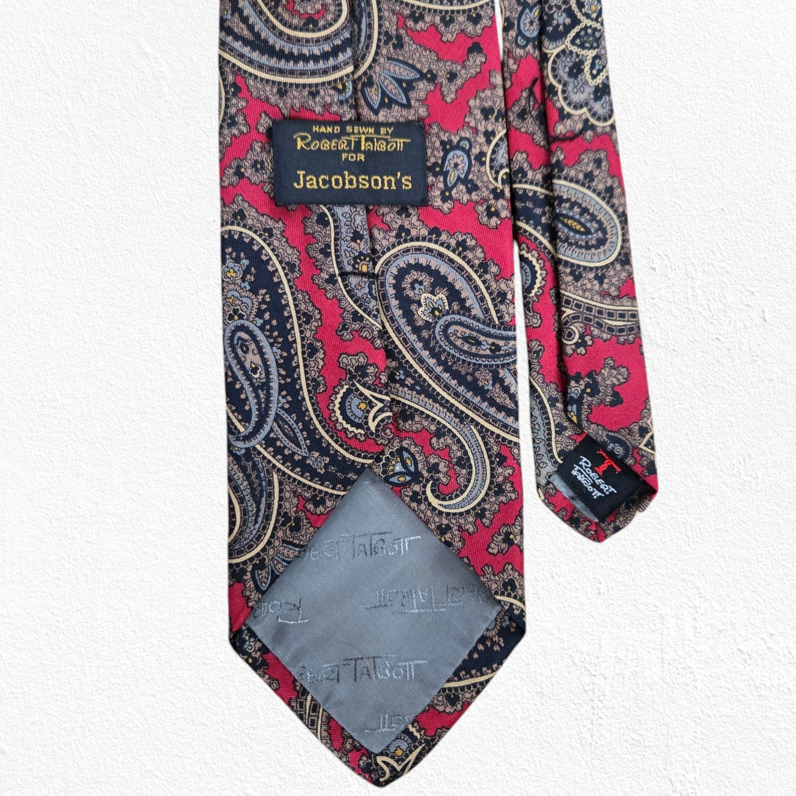 Robert Talbott 80s Red Paisley Damask Silk Tie Size ONE SIZE - 7 Thumbnail