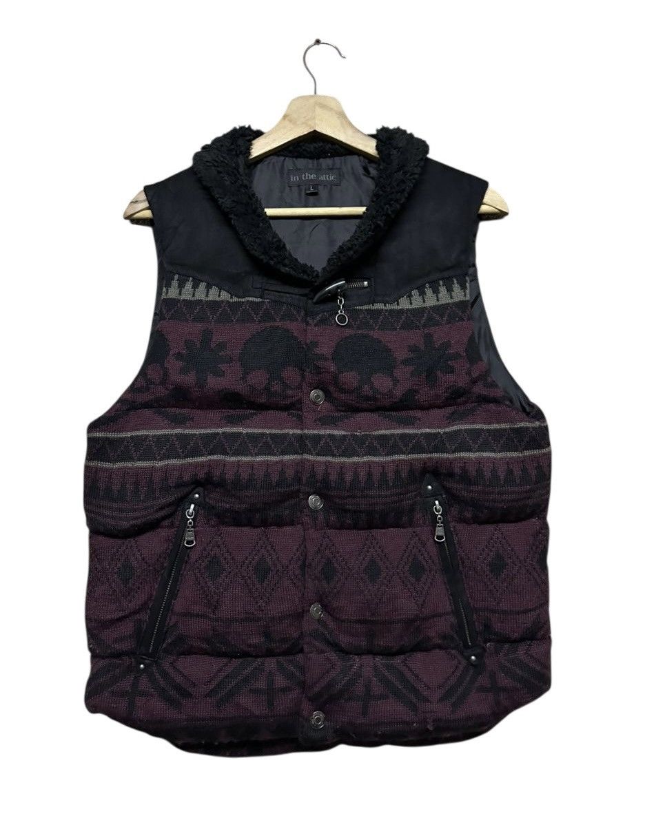In The Attic Vtg🔥In The Attic Puffer Vest Buttoned Skull Jacket Size 44L - 1 Thumbnail