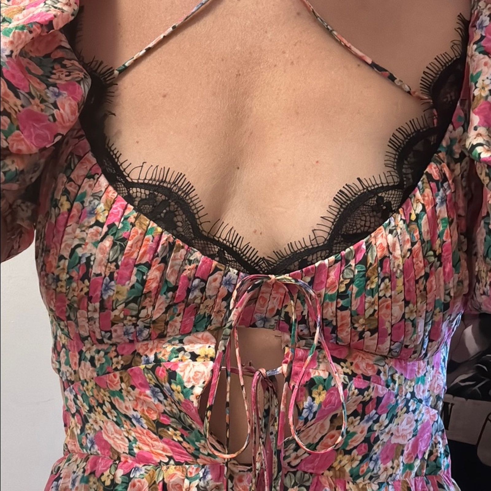 Other For Love And Lemons Pink Floral Midi Dress Size L Size L / US 10 / IT 46 - 3 Thumbnail