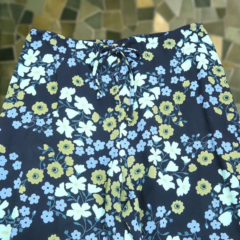 Vintage Loco Linda Floral Wide-Leg Crop Pants S Navy Blue Green 90s Spring Womens Size 28" / US 6 / IT 42 - 1 Thumbnail
