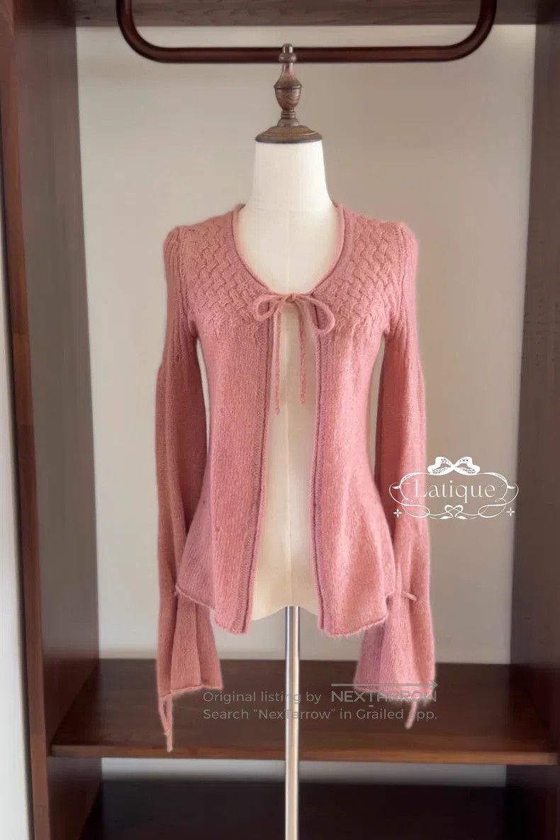 Valentino Valentino Bean paste pink drawstring lace-up knit cardigan Size S / US 4 / IT 40 - 7 Thumbnail