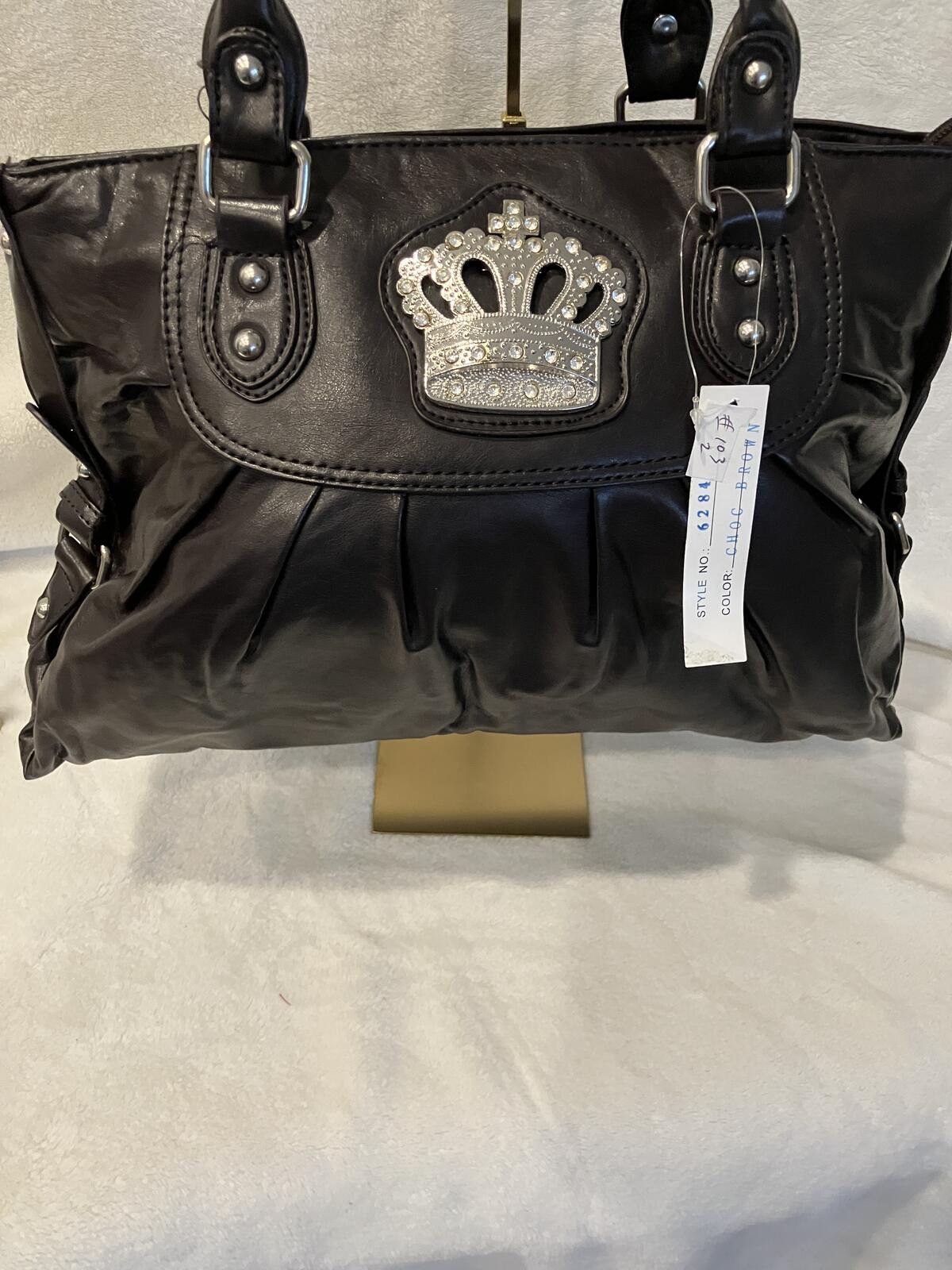 Unknown London NWT Black Handbag with Decorative Crown Accent Size ONE SIZE - 3 Thumbnail