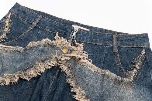 Japanese Brand × Jean Star patch men's raw edge distressed washed loose jeans Size US 32 / EU 48 - 3 Thumbnail