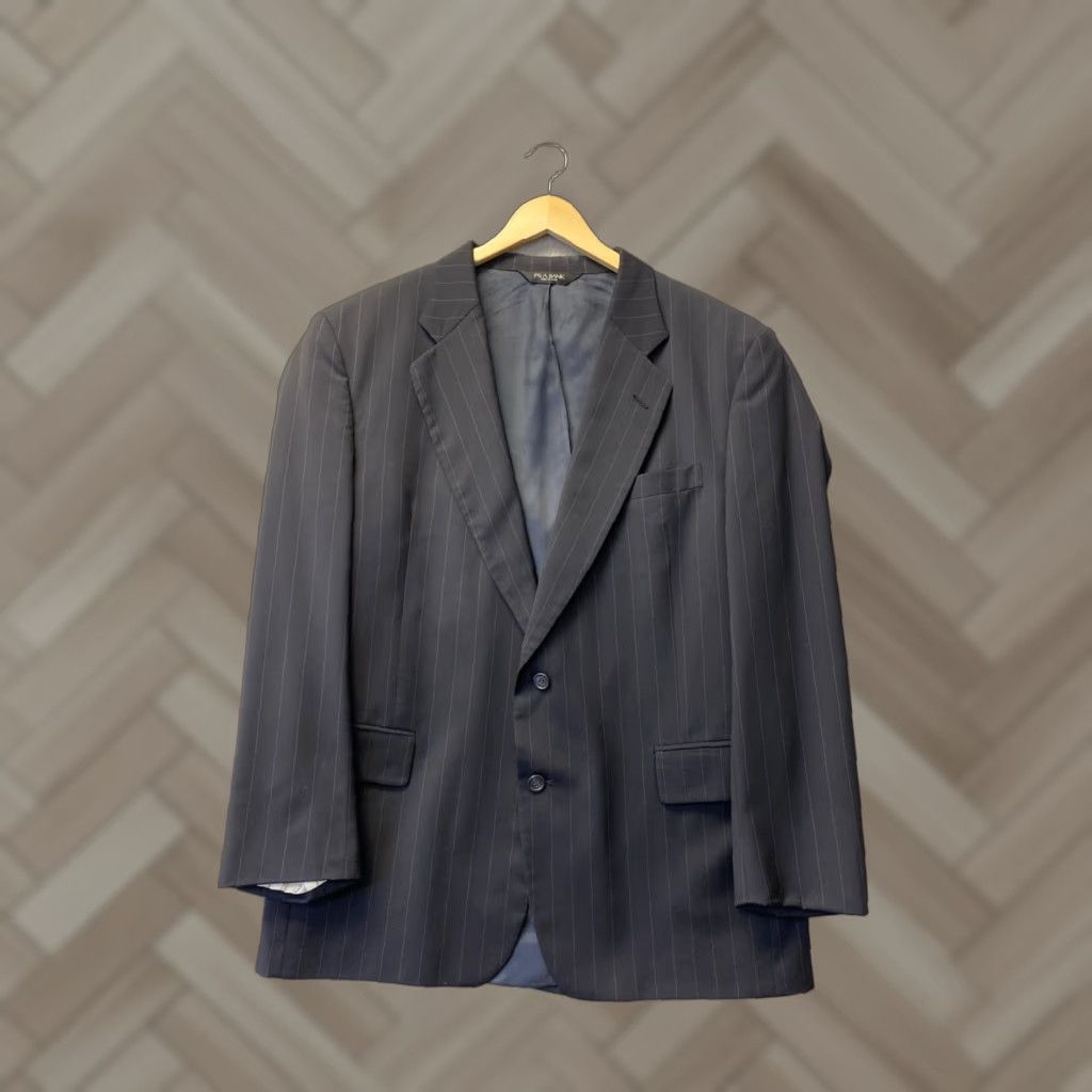 Jos. A. Bank JOS A BANK Blazer Jacket Men 46R Black Stripes Wool 2 Button 2 Vent Notch Lapel Short Regular" Size 46R - 1 Thumbnail