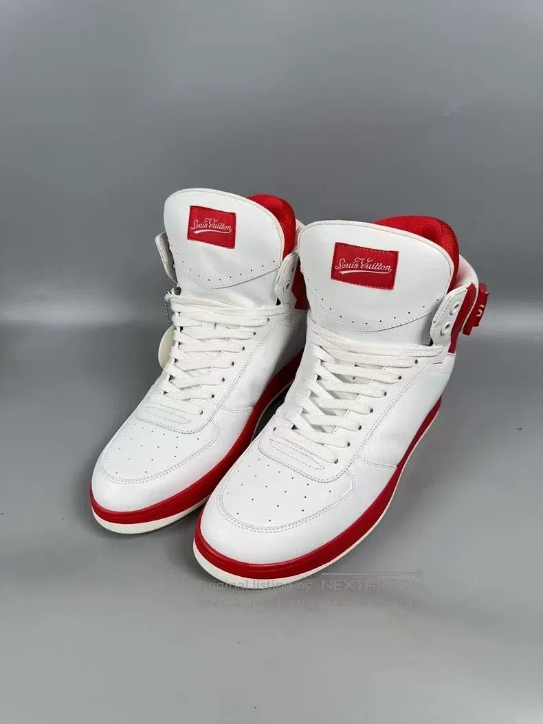 Louis Vuitton Louis Vuitton White and red high-top casual shoes Size US 7 / EU 40 - 3 Thumbnail