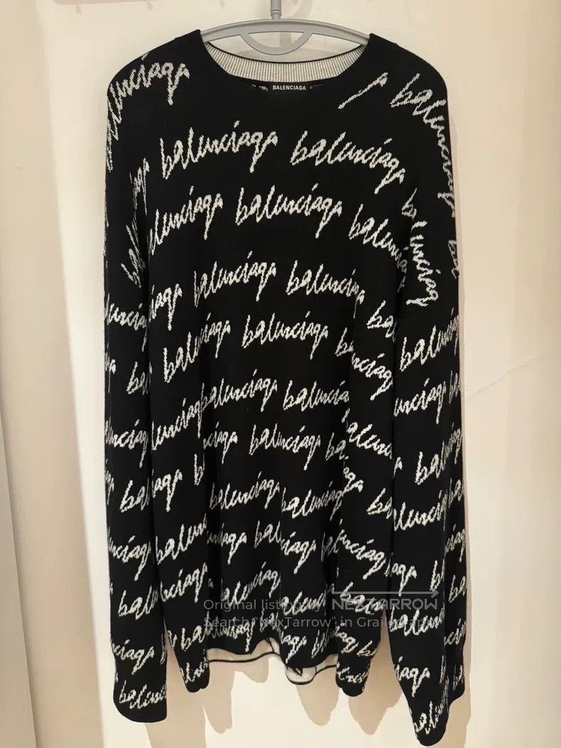 Balenciaga Balenciaga Bullet Screen Logo Knit Round Neck Sweater Blac Size US M / EU 48-50 / 2 - 1 Thumbnail