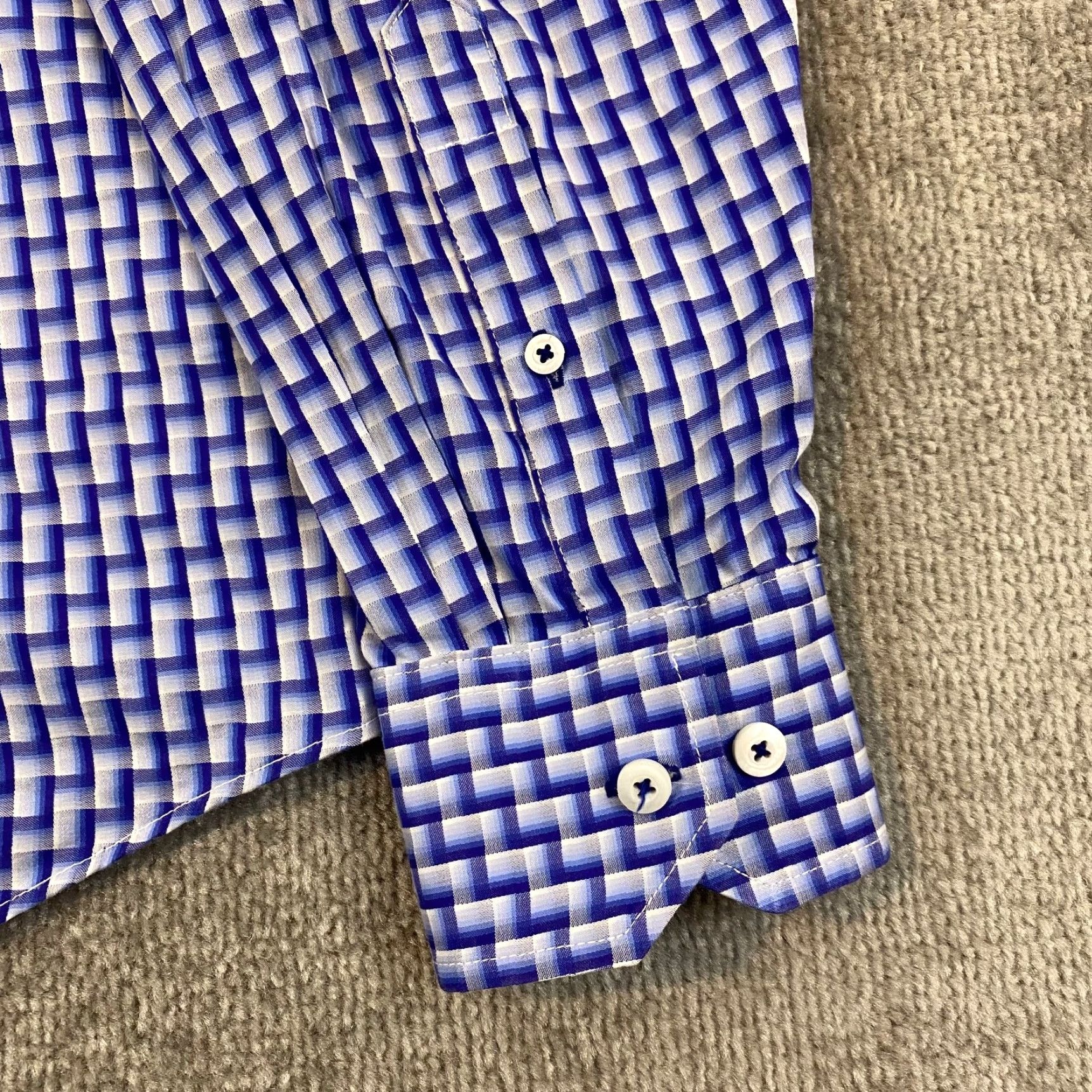 Johnston & Murphy Johnston & Murphy Shirt Mens Large Blue Geometric Button Up Flip Cuff Dress L/S Size 42R - 5 Thumbnail